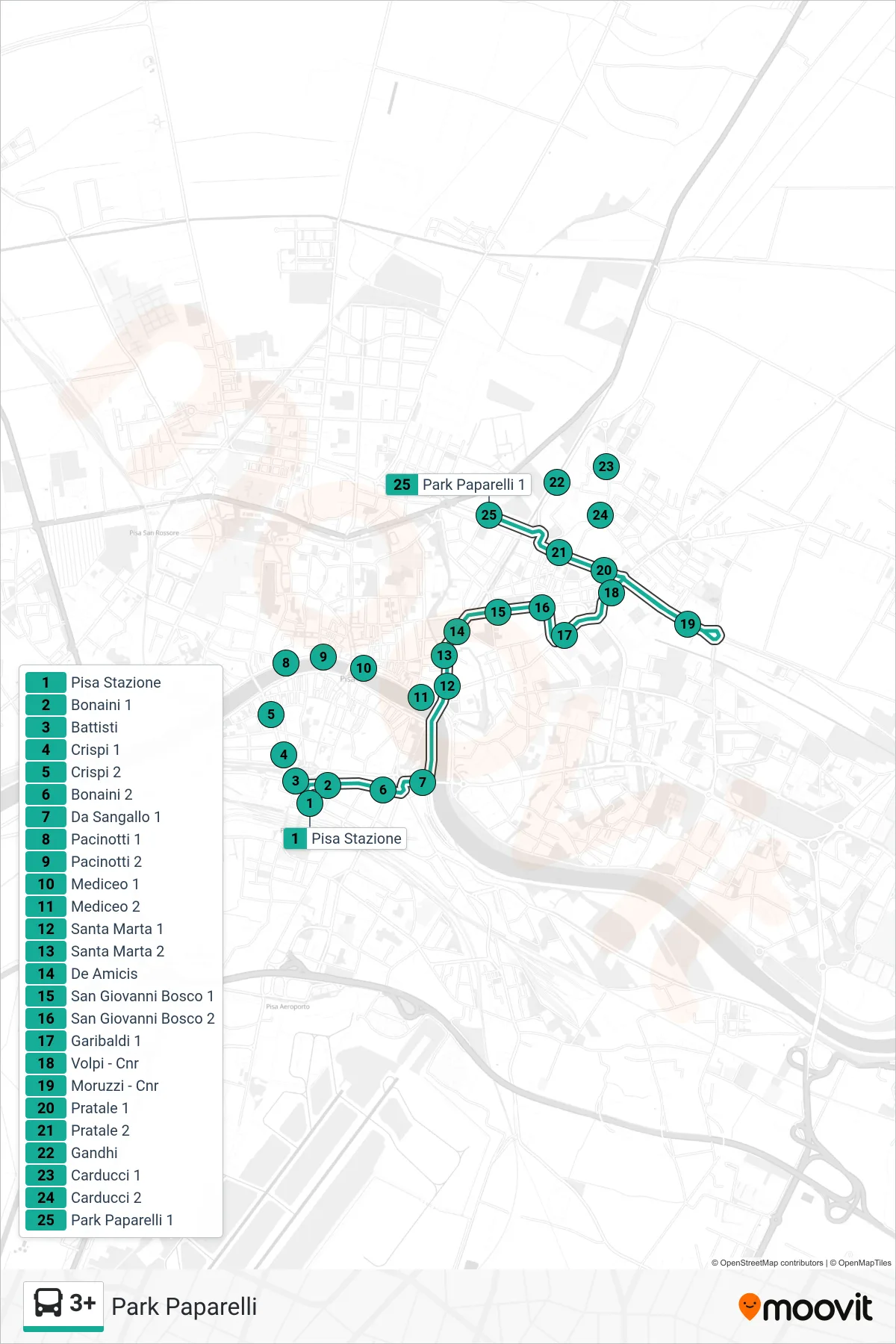 Linea 3+ bus (Park Paparelli) - Percorsi e fermate sulla mappa