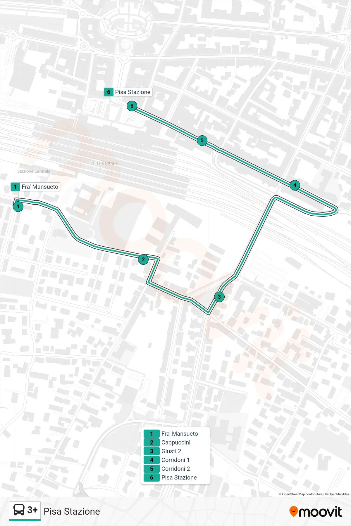 Linea 3+ bus (Pisa Stazione) - Percorsi e fermate sulla mappa