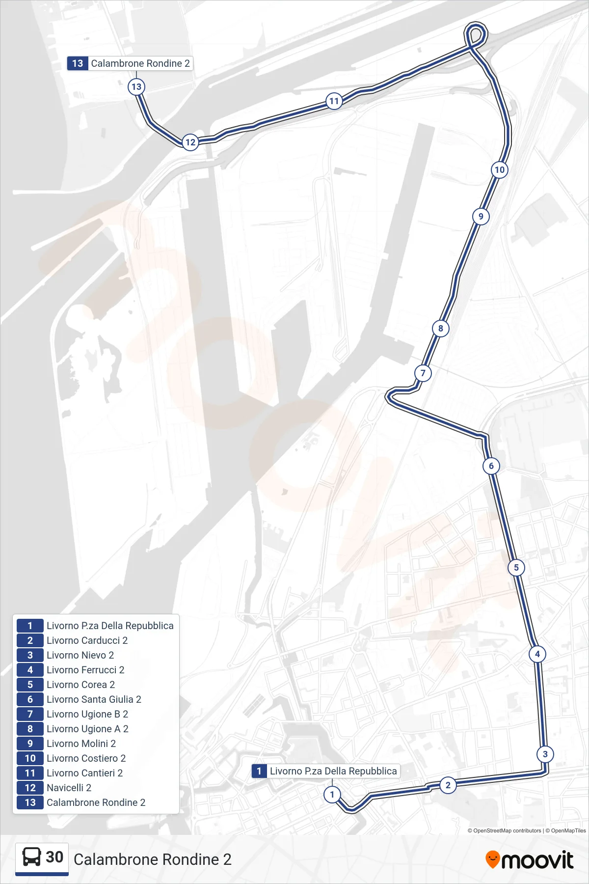 Linea 30 bus (Calambrone Rondine 2) - Percorsi e fermate sulla mappa
