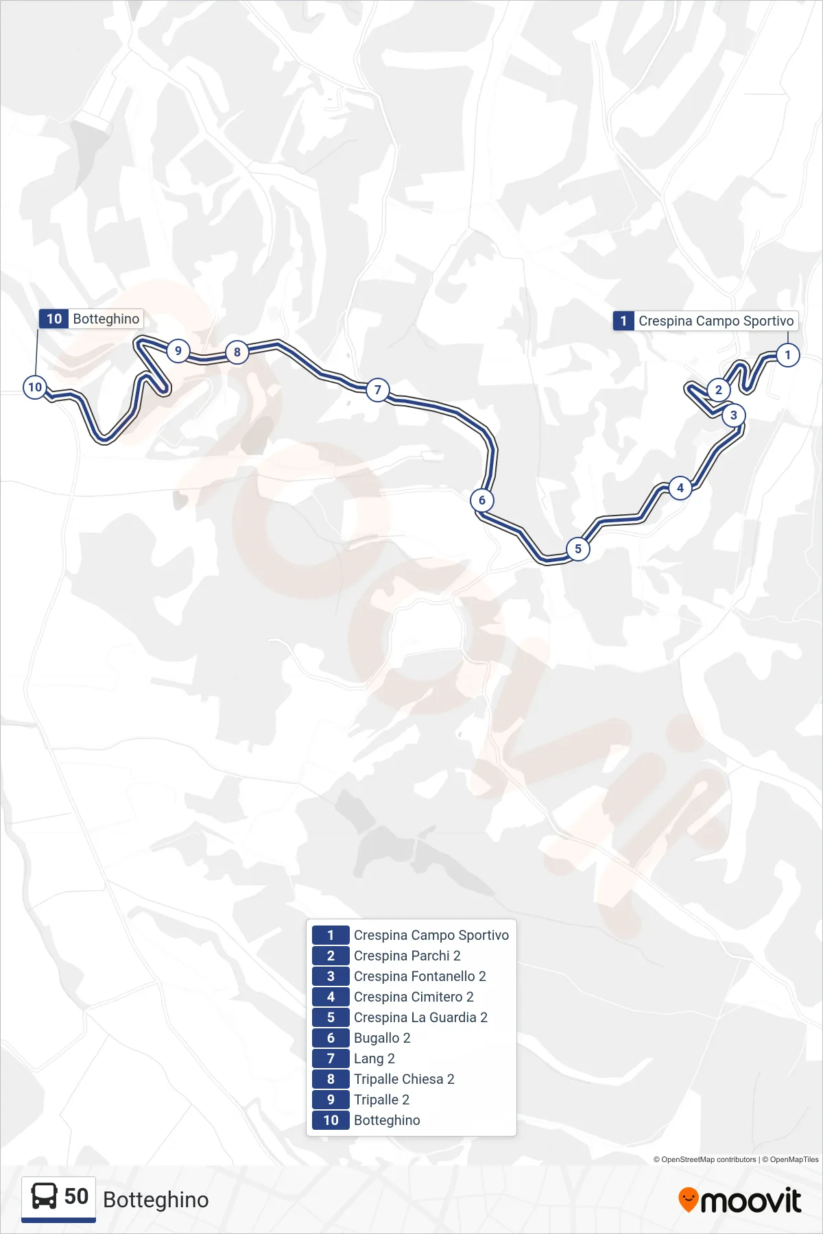 Linea 50  bus (Botteghino) - Percorsi e fermate sulla mappa