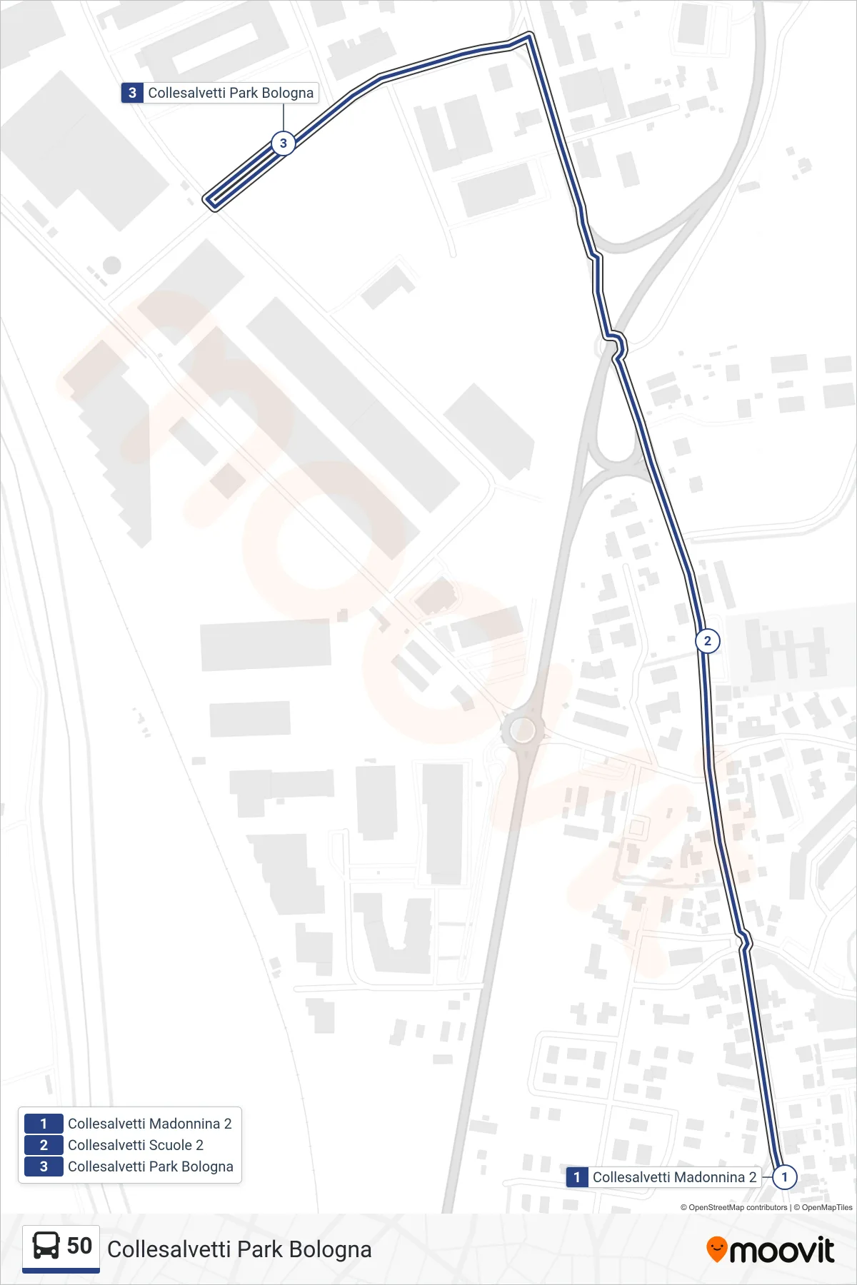Linea 50  bus (Collesalvetti Park Bologna) - Percorsi e fermate sulla mappa