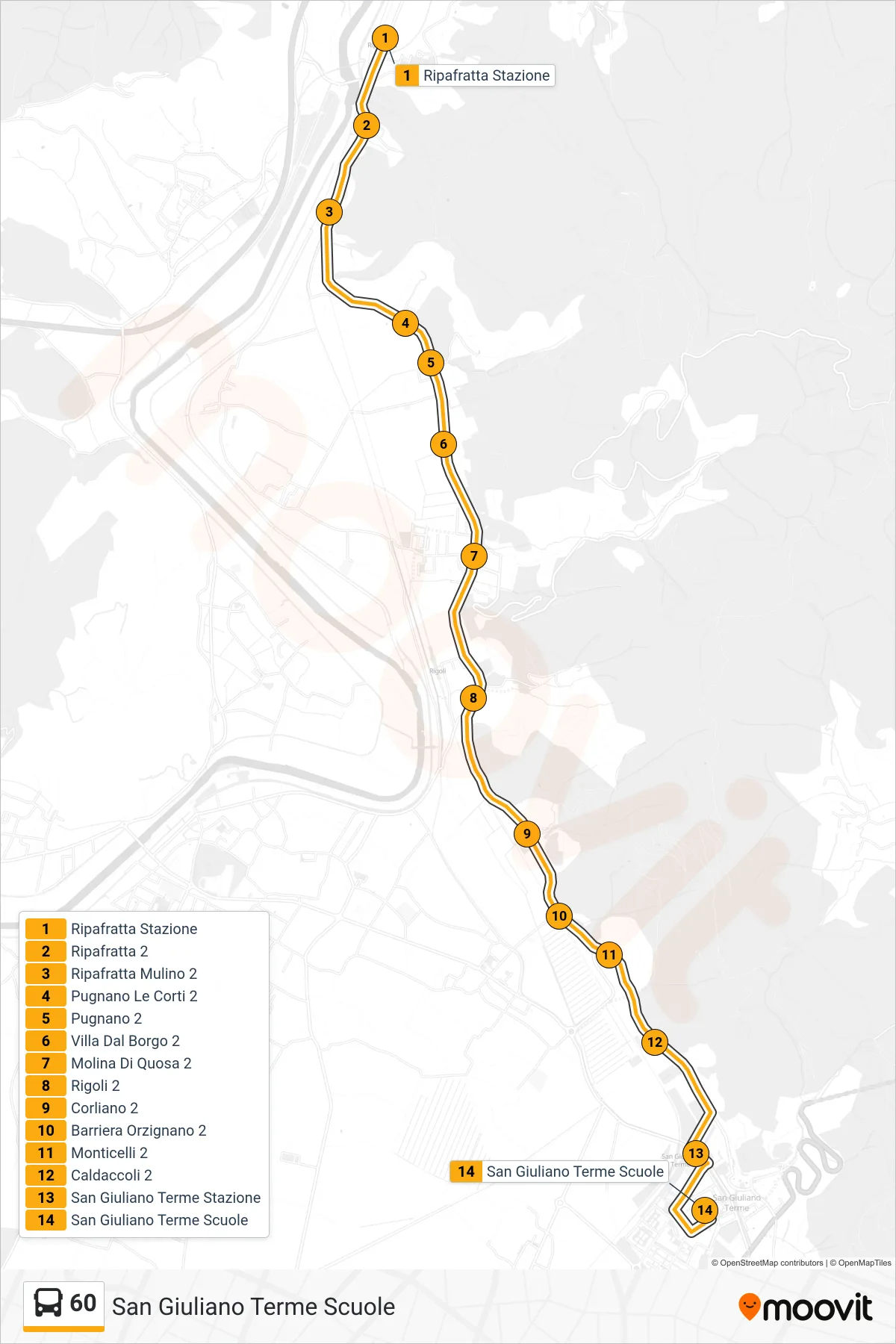 Linea 60 bus (San Giuliano Terme Scuole) - Percorsi e fermate sulla mappa