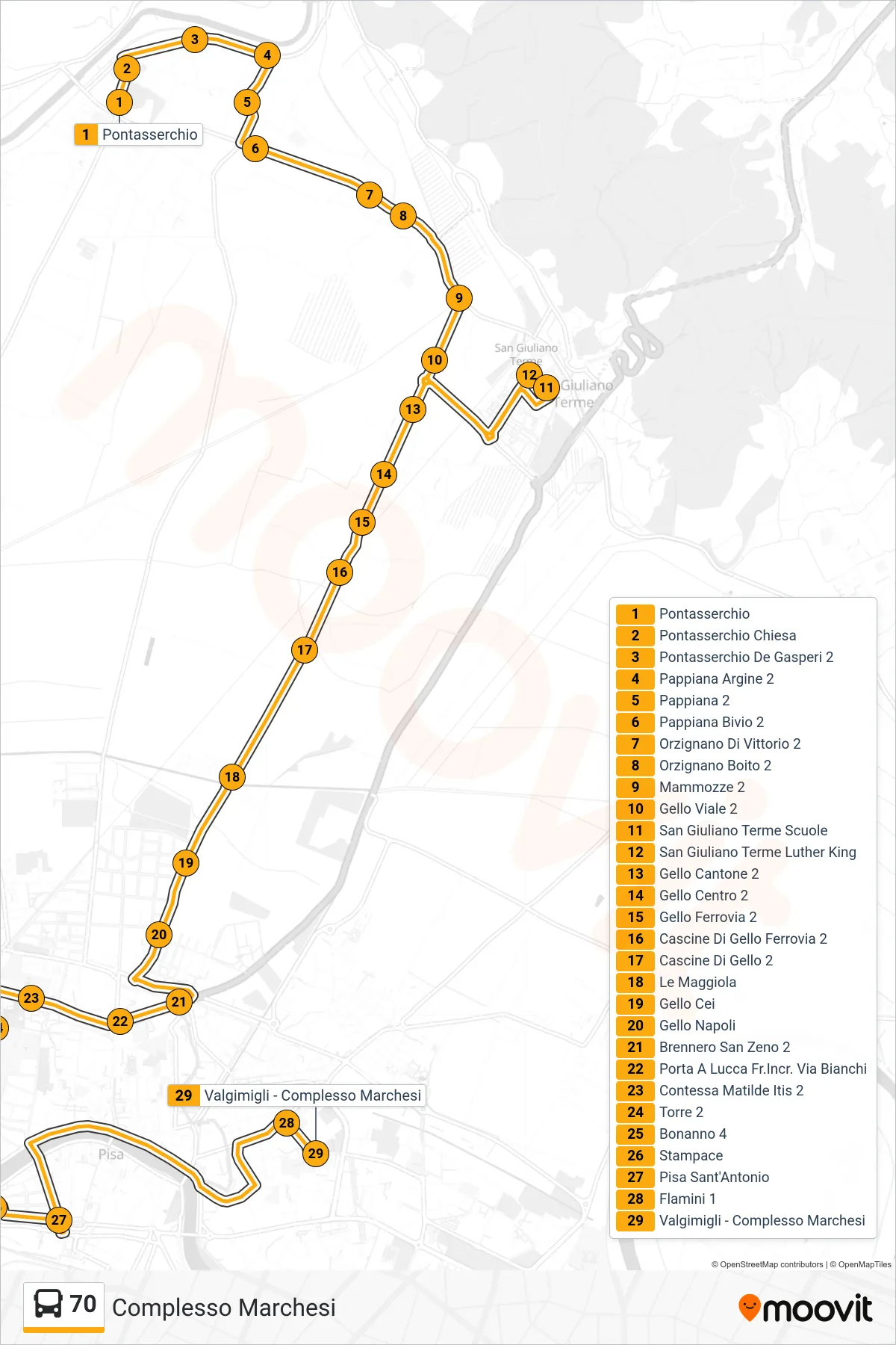Linea 70  bus (Complesso Marchesi) - Percorsi e fermate sulla mappa