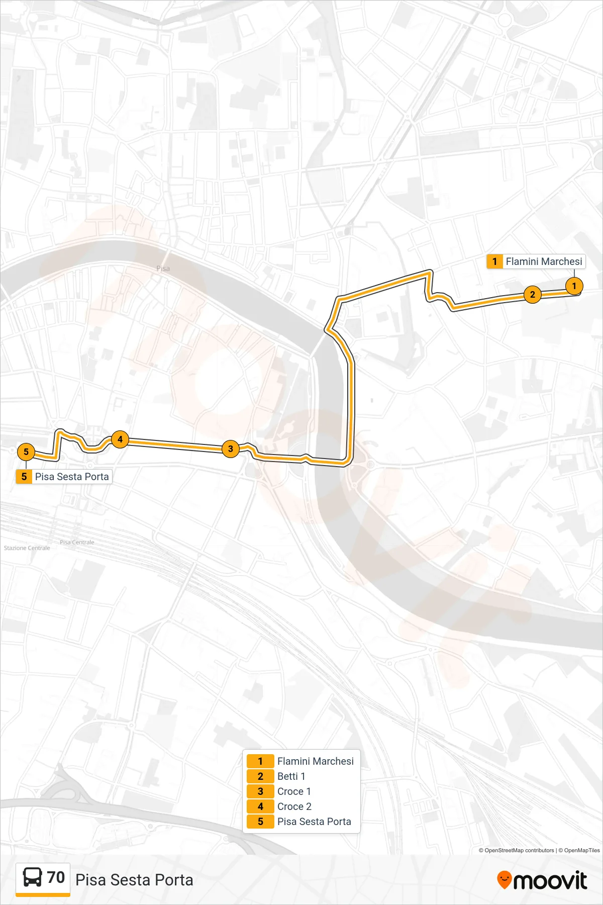 Linea 70  bus (Pisa Sesta Porta) - Percorsi e fermate sulla mappa