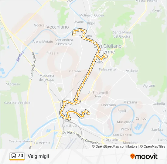 70 Bus Line Map