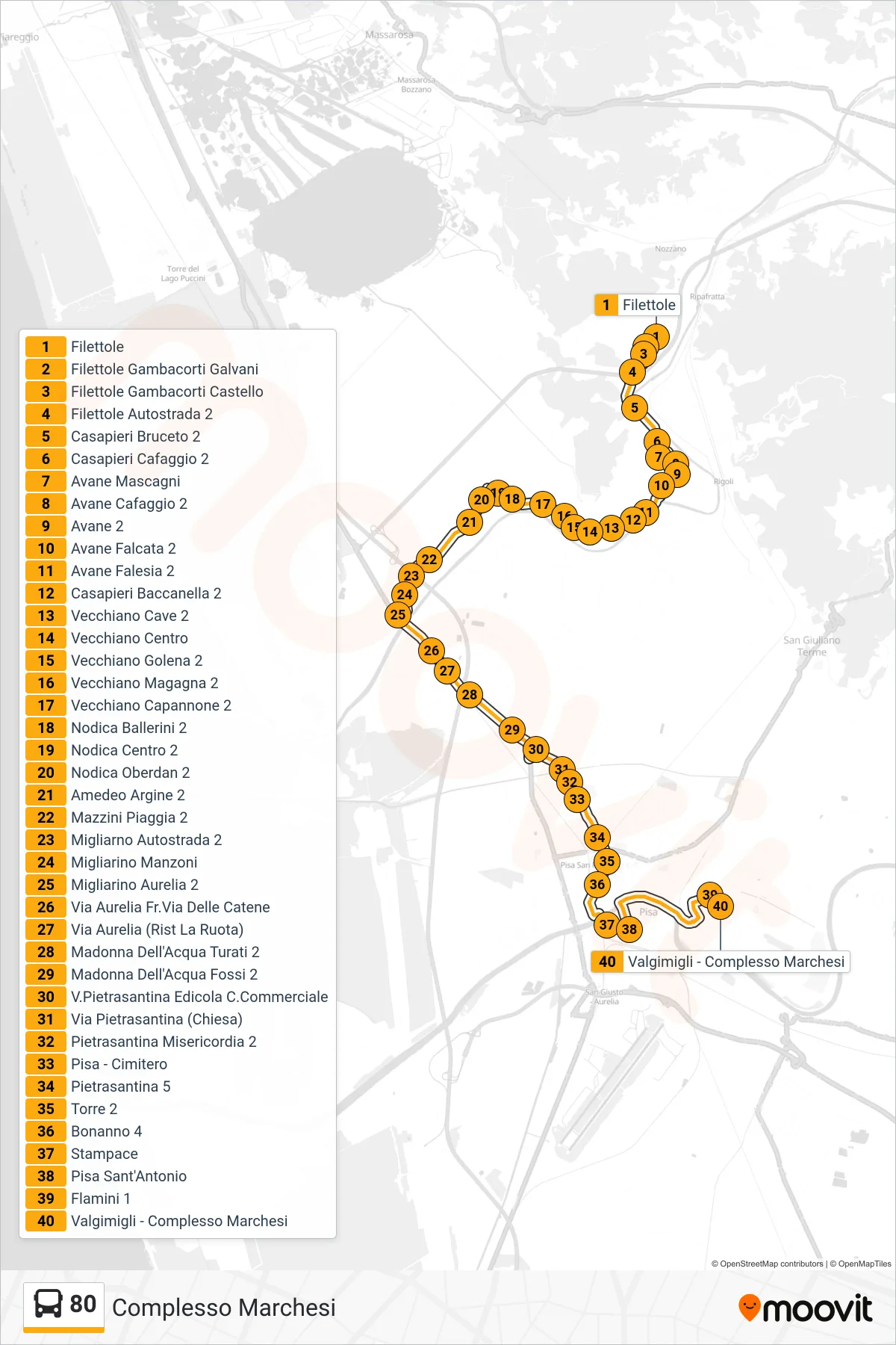 Linea 80 bus (Complesso Marchesi) - Percorsi e fermate sulla mappa
