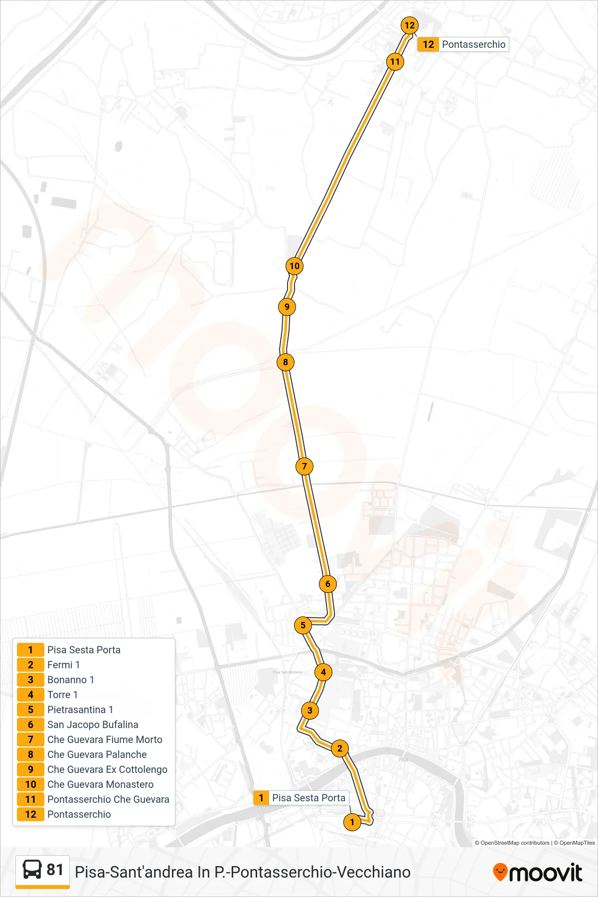 Linea 81 bus (Pontasserchio) - Percorsi e fermate sulla mappa