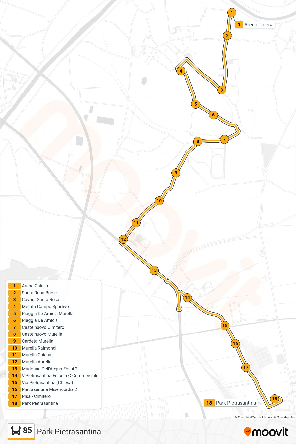 Linea 85  bus (Park Pietrasantina) - Percorsi e fermate sulla mappa