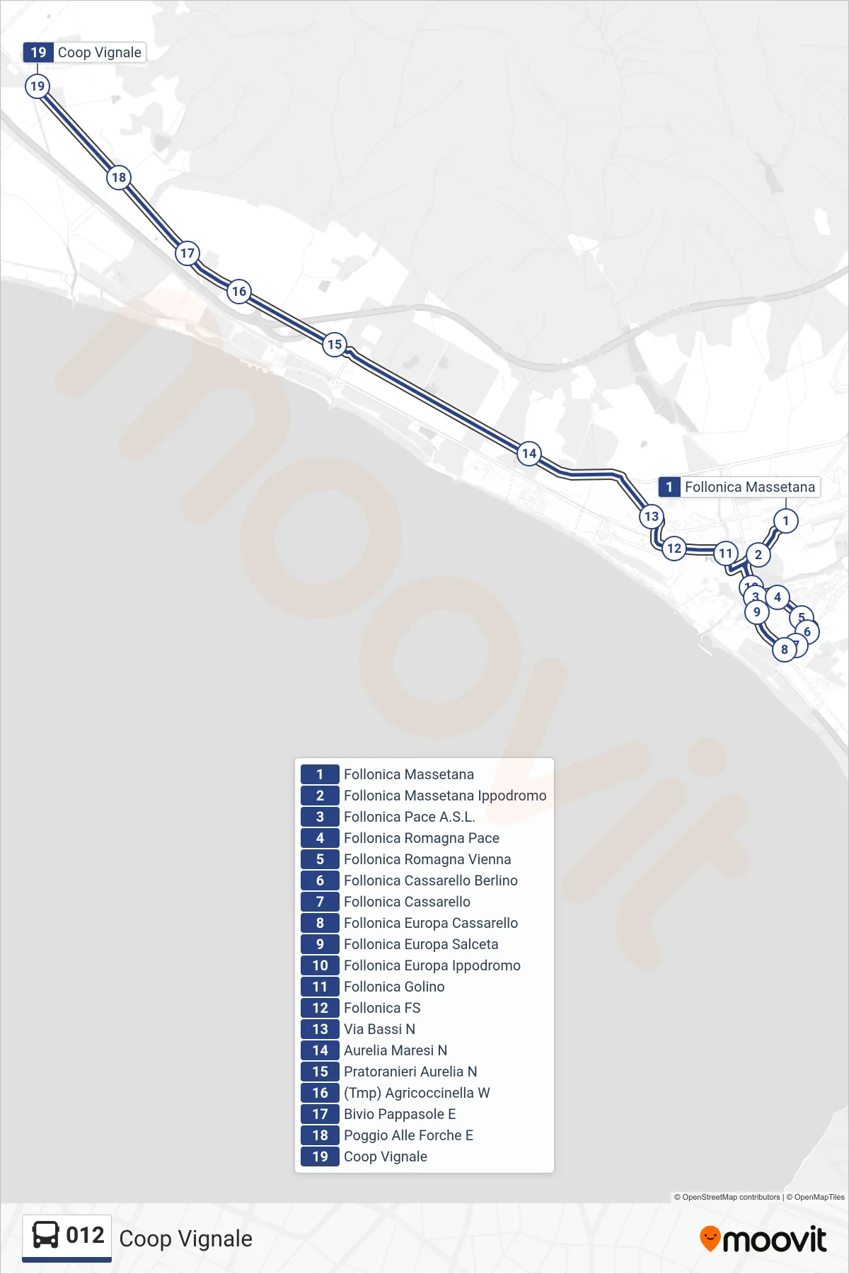 Linea 012 bus (Coop Vignale) - Percorsi e fermate sulla mappa