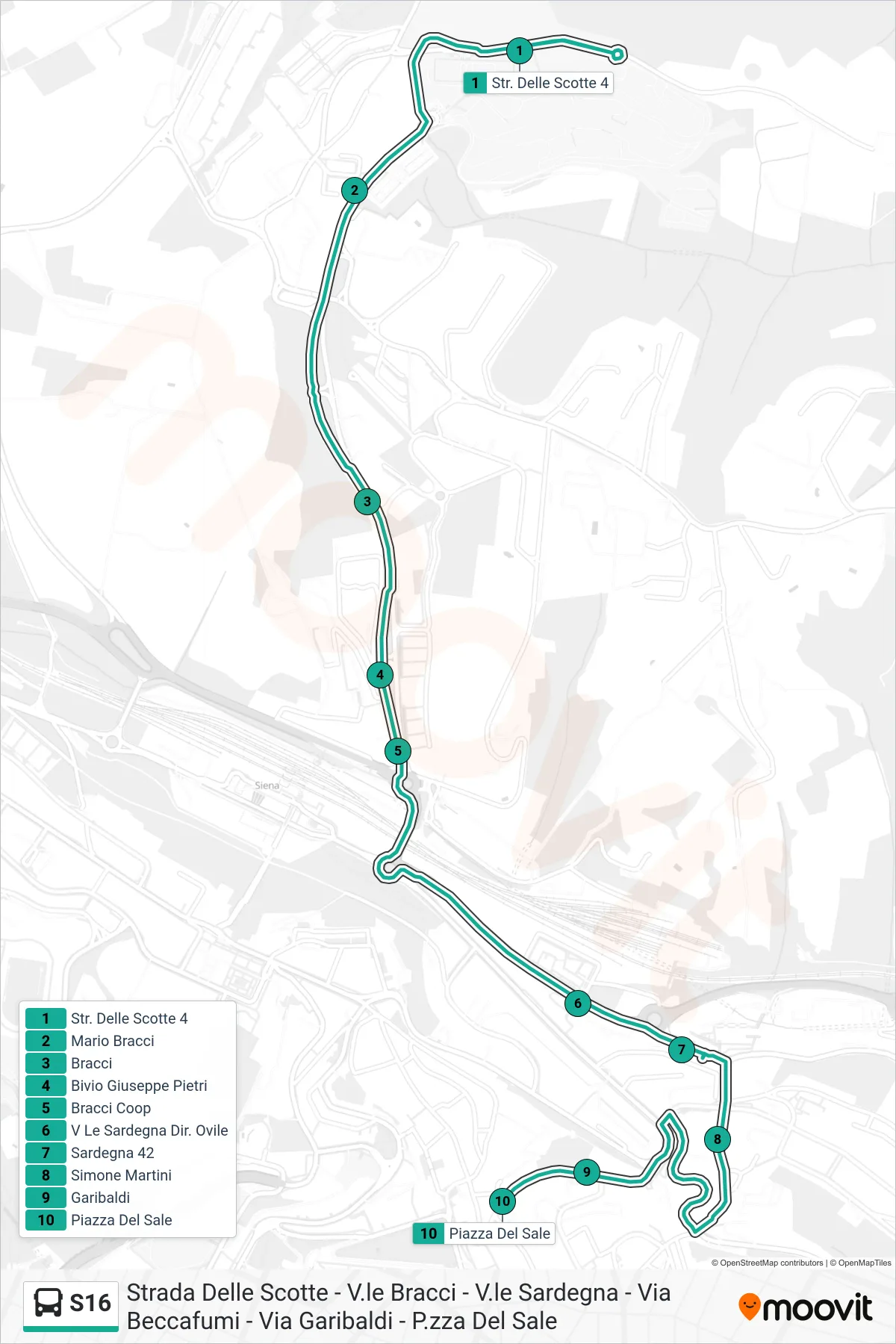 Linea S16  bus (Piazza Del Sale) - Percorsi e fermate sulla mappa