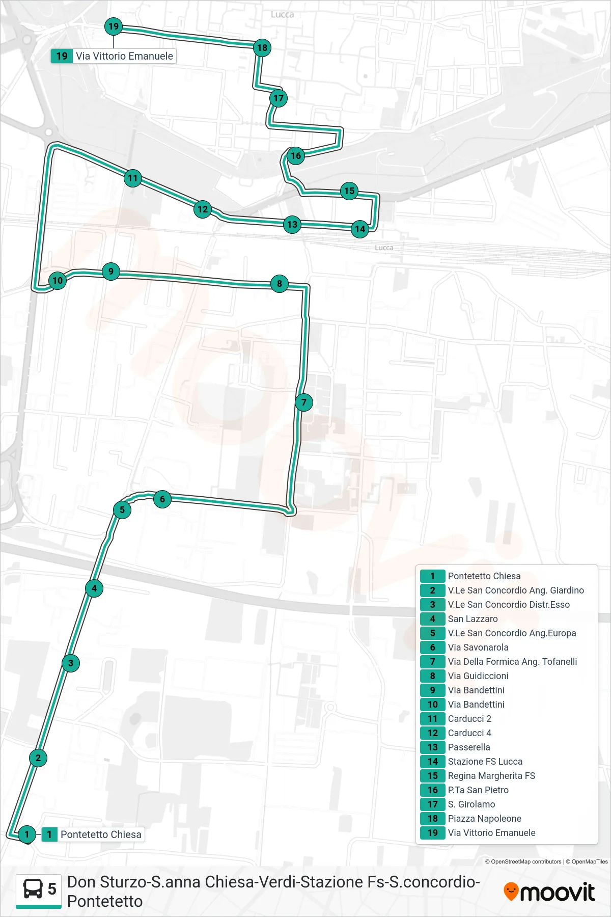 Linea 5 tram (Via Vittorio Emanuele) - Percorsi e fermate sulla mappa