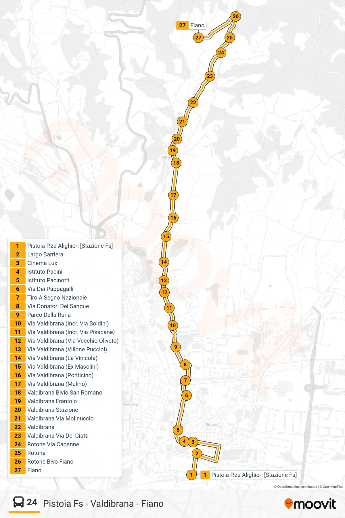 Linea 24 bus (Fiano) - Percorsi e fermate sulla mappa