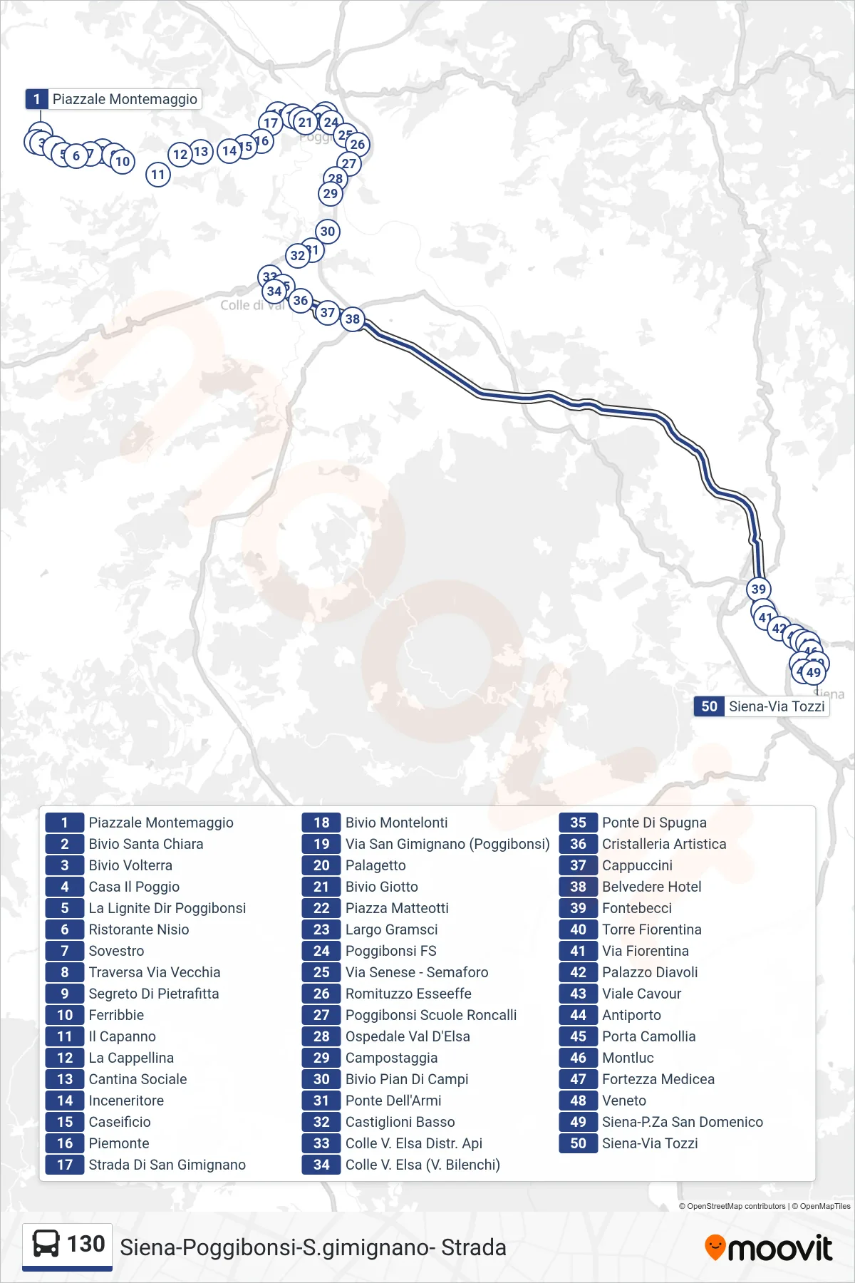 Linea 130 bus (Via Tozzi) - Percorsi e fermate sulla mappa