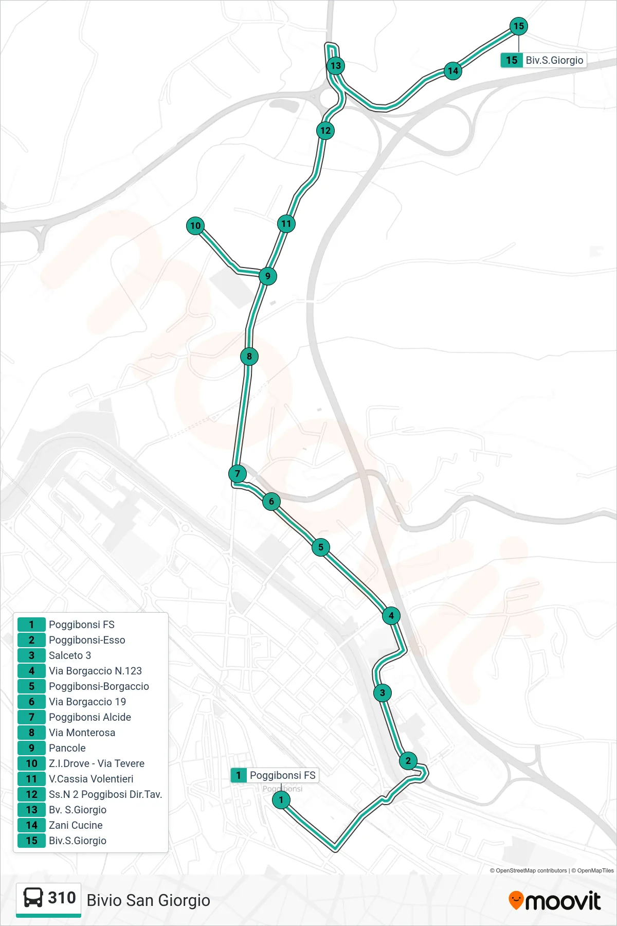 Linea 310  bus (Bivio San Giorgio) - Percorsi e fermate sulla mappa