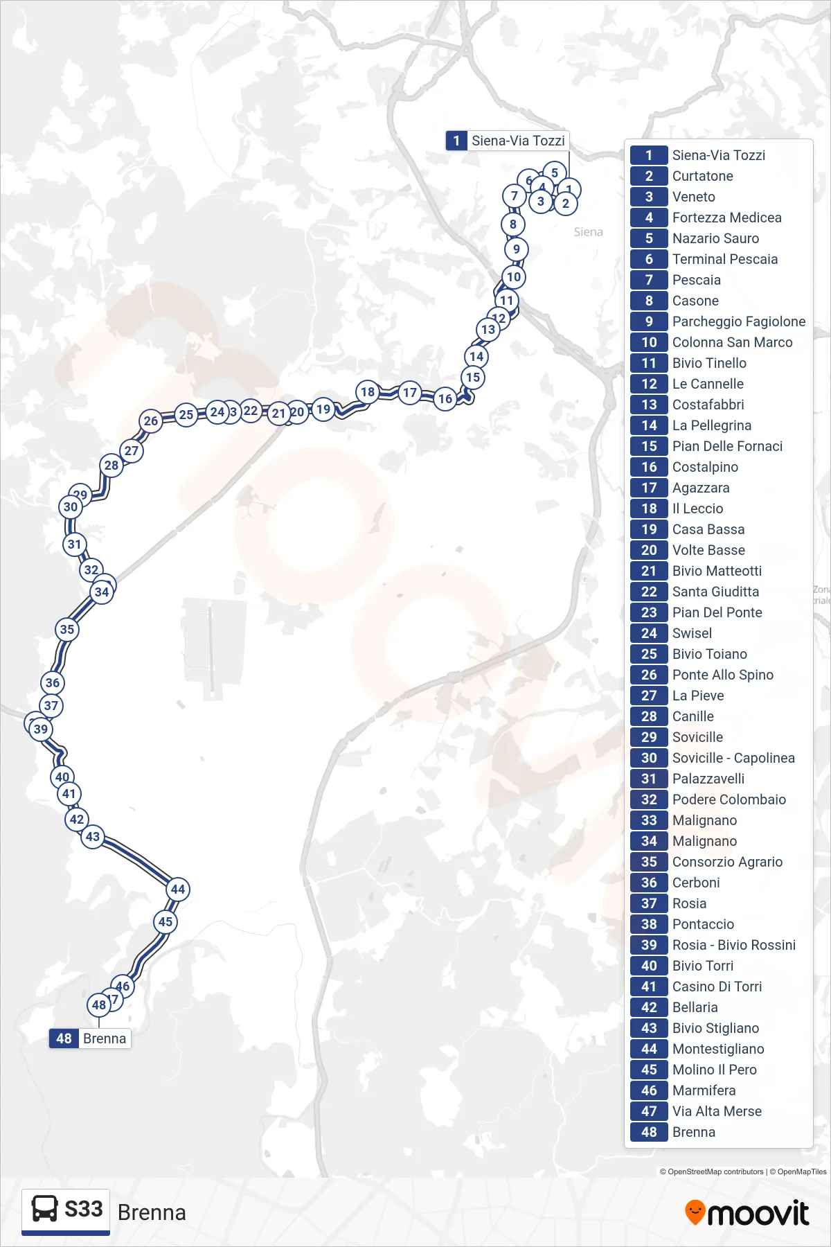 Linea S33 bus (Brenna) - Percorsi e fermate sulla mappa