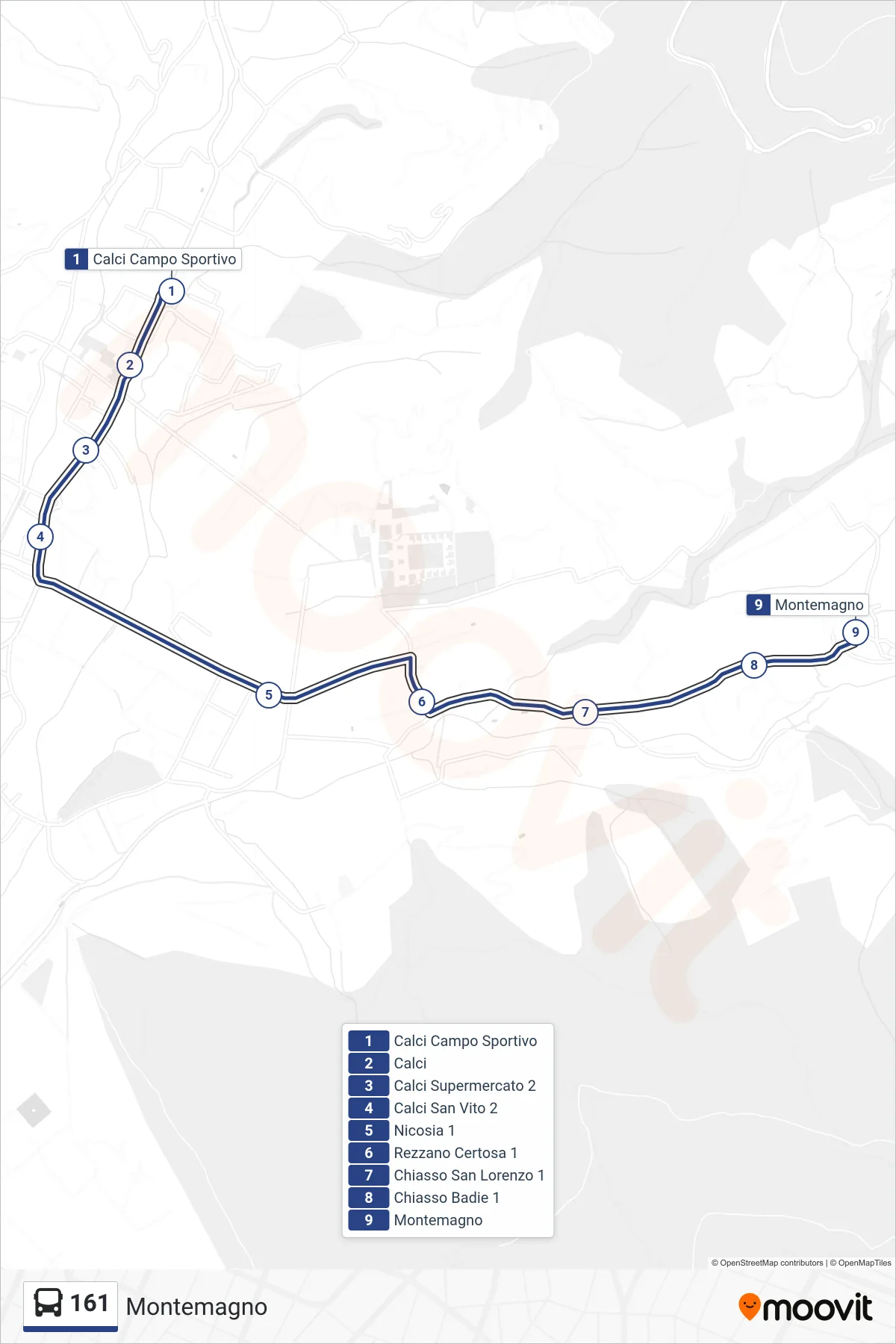 Linea 161 tram (Montemagno) - Percorsi e fermate sulla mappa