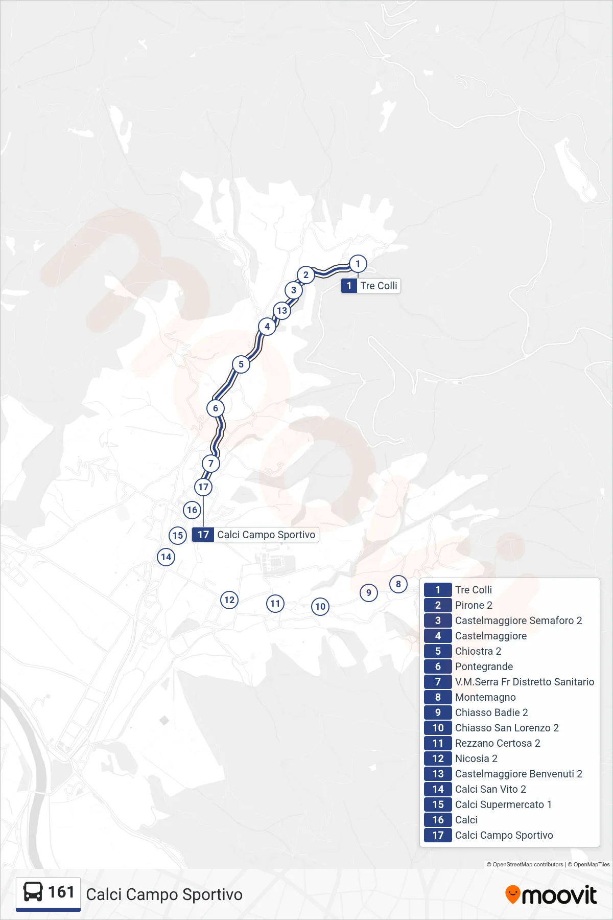 Linea 161  tram (Calci Campo Sportivo) - Percorsi e fermate sulla mappa