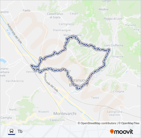 Percorso linea bus LD-TB-GIALLO