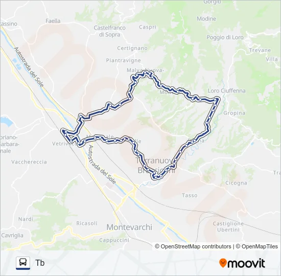 Percorso linea bus LD-TB-GIALLO