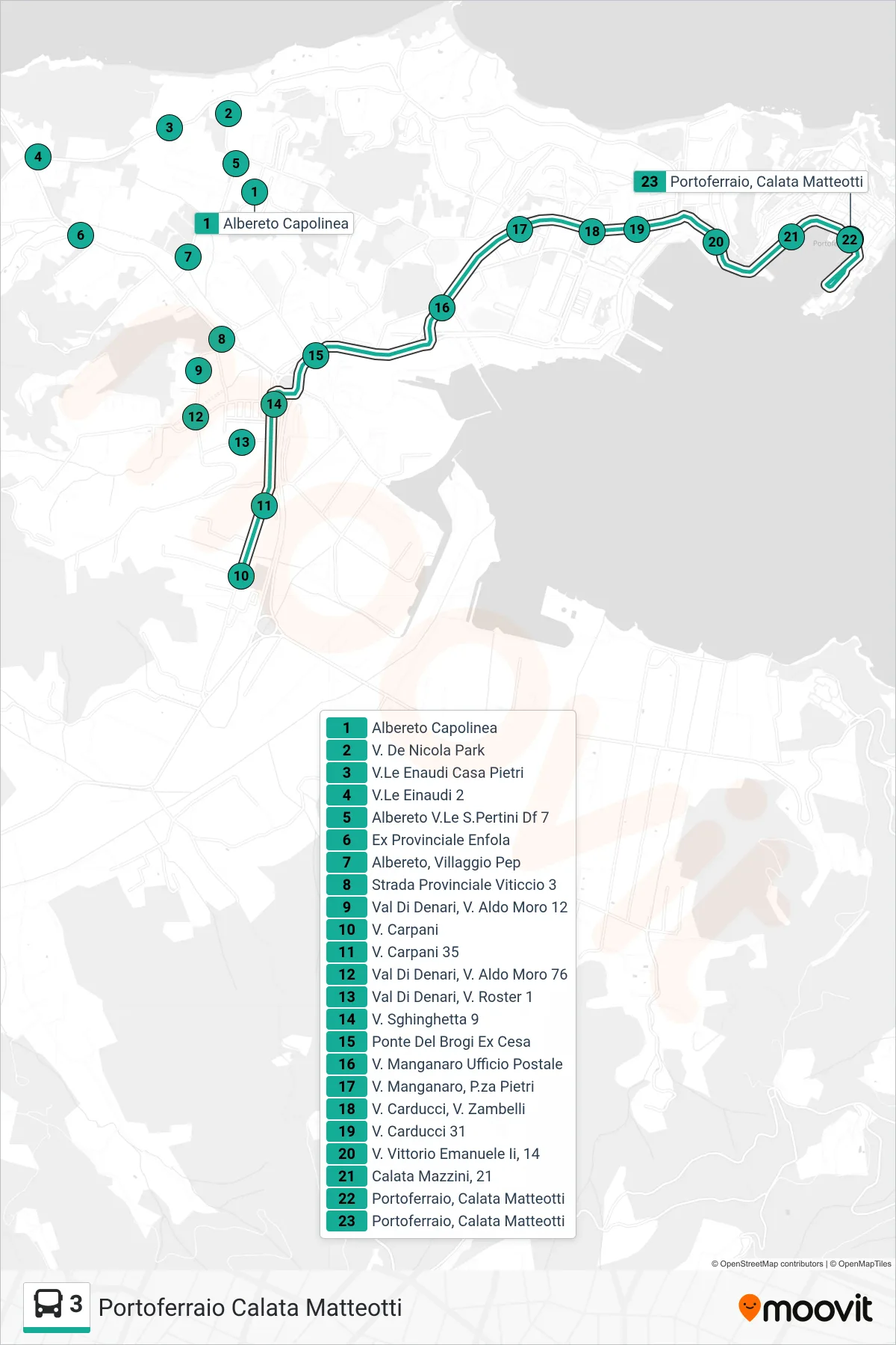 Linea 3 bus (Portoferraio Calata Matteotti) - Percorsi e fermate sulla mappa
