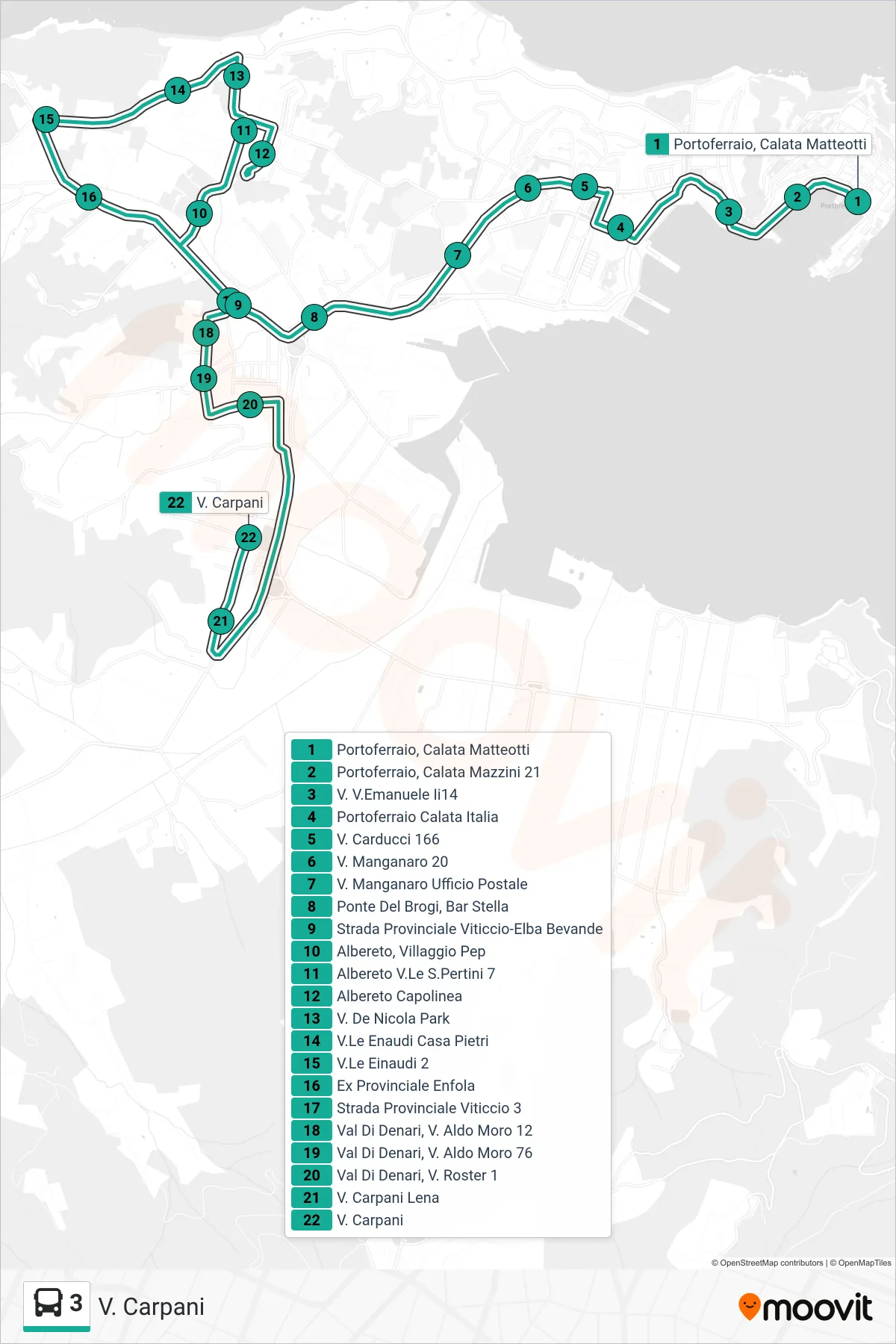 Linea 3 bus (V. Carpani) - Percorsi e fermate sulla mappa