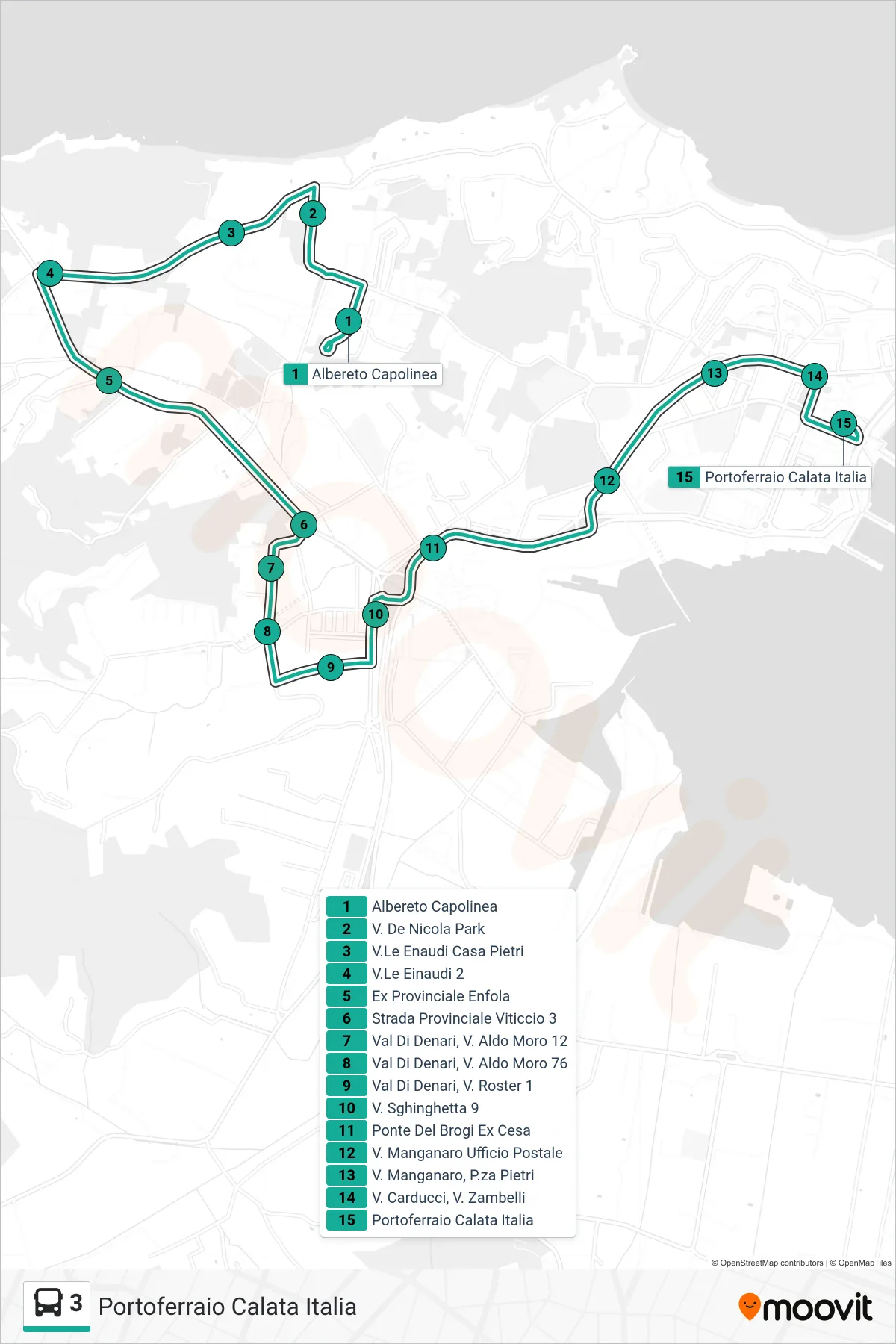 Linea 3 bus (Portoferraio Calata Italia) - Percorsi e fermate sulla mappa