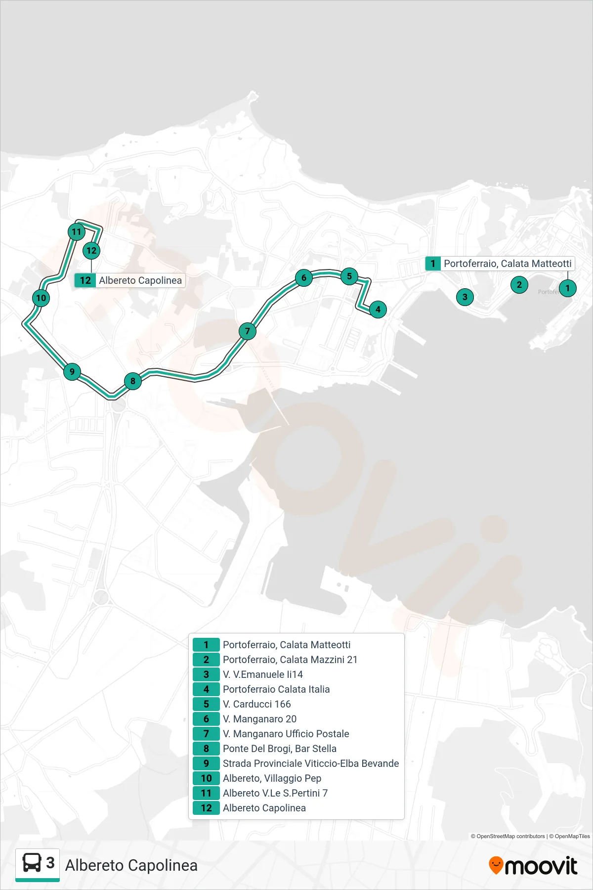 Linea 3  bus (Albereto Capolinea) - Percorsi e fermate sulla mappa