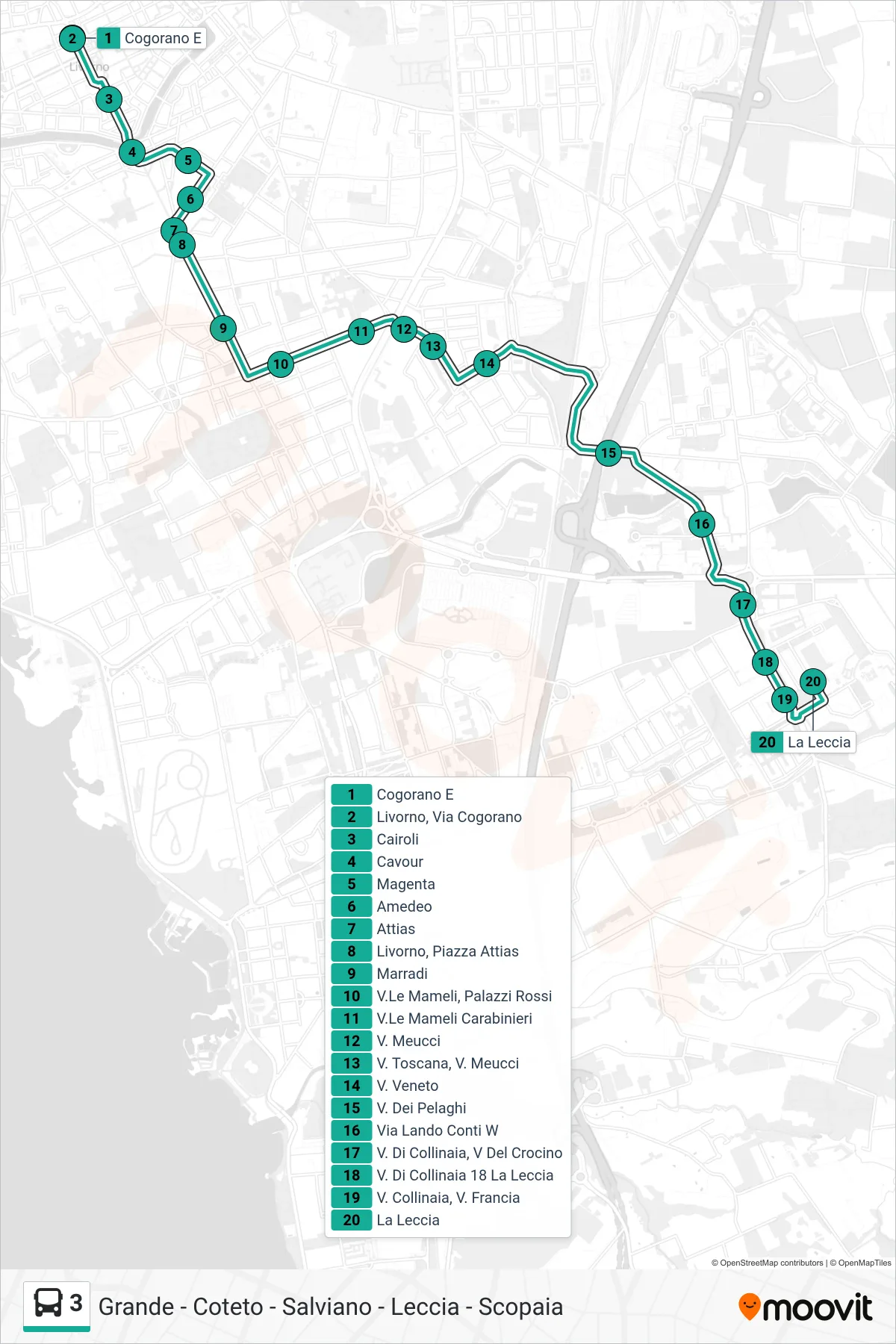 Linea 3 bus (La Leccia) - Percorsi e fermate sulla mappa