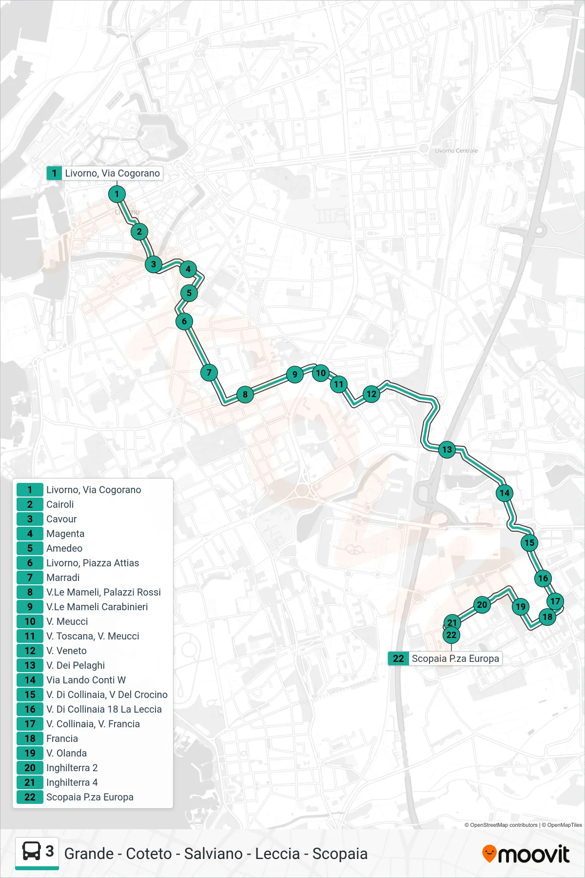 Linea 3  bus (Scopaia P.za Europa) - Percorsi e fermate sulla mappa