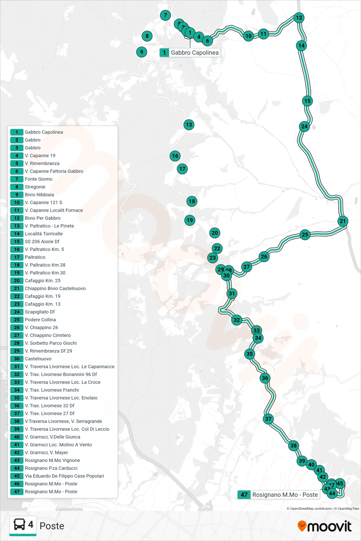 Linea 4  bus (Poste) - Percorsi e fermate sulla mappa