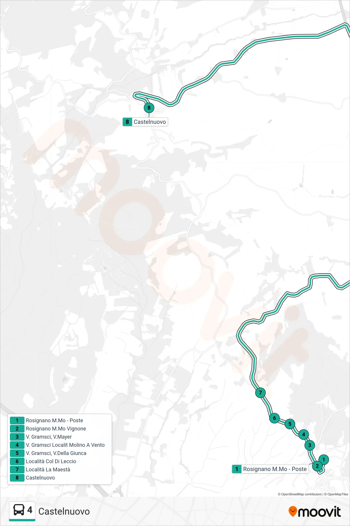 Linea 4  bus (Castelnuovo) - Percorsi e fermate sulla mappa