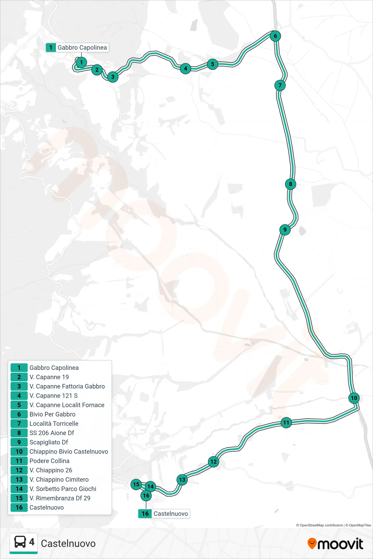 Linea 4 bus (Castelnuovo) - Percorsi e fermate sulla mappa