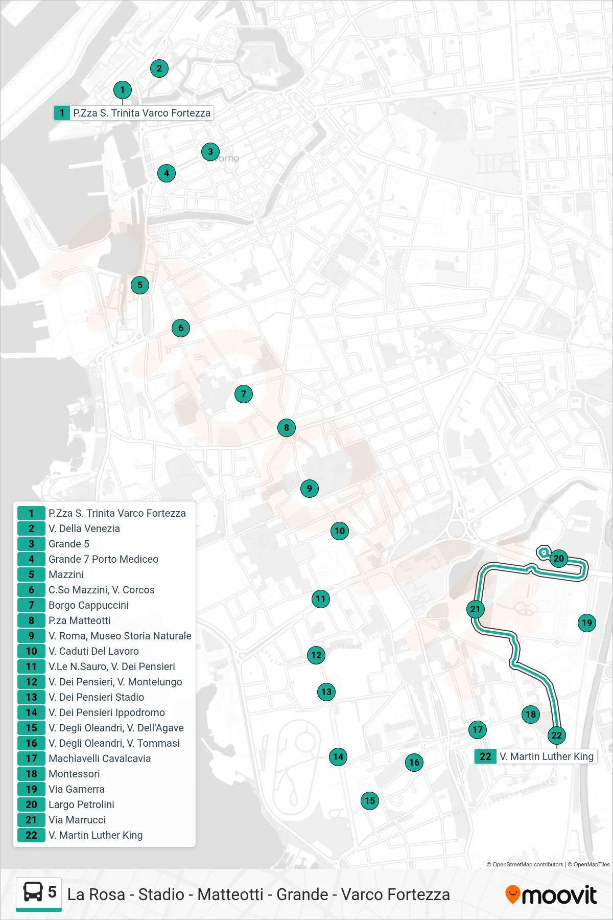 Linea 5 bus (V. Martin Luther King) - Percorsi e fermate sulla mappa