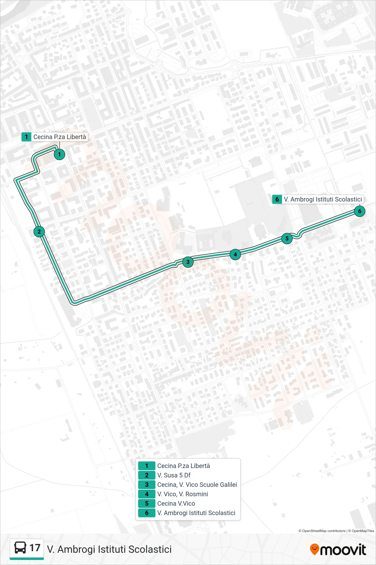 Linea 17  bus (V. Ambrogi Istituti Scolastici) - Percorsi e fermate sulla mappa