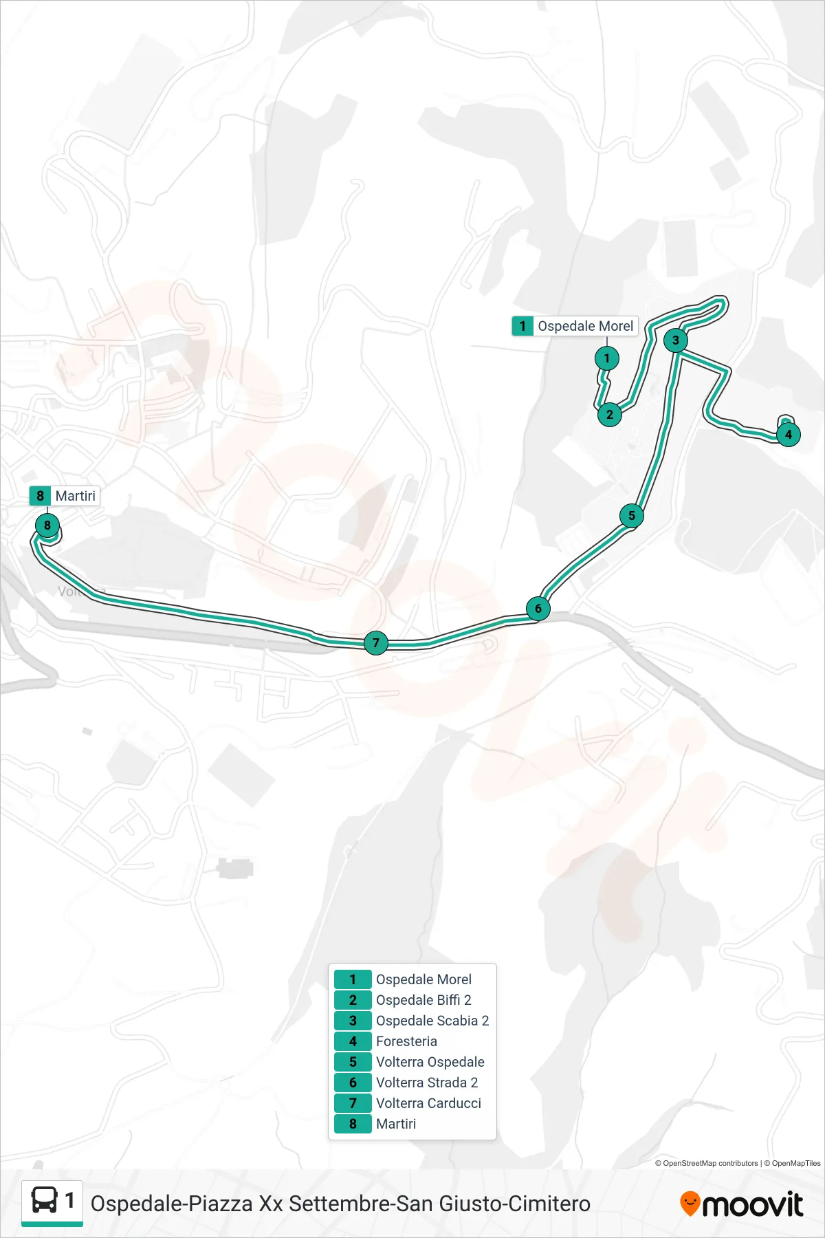 Linea 1 bus (Martiri) - Percorsi e fermate sulla mappa