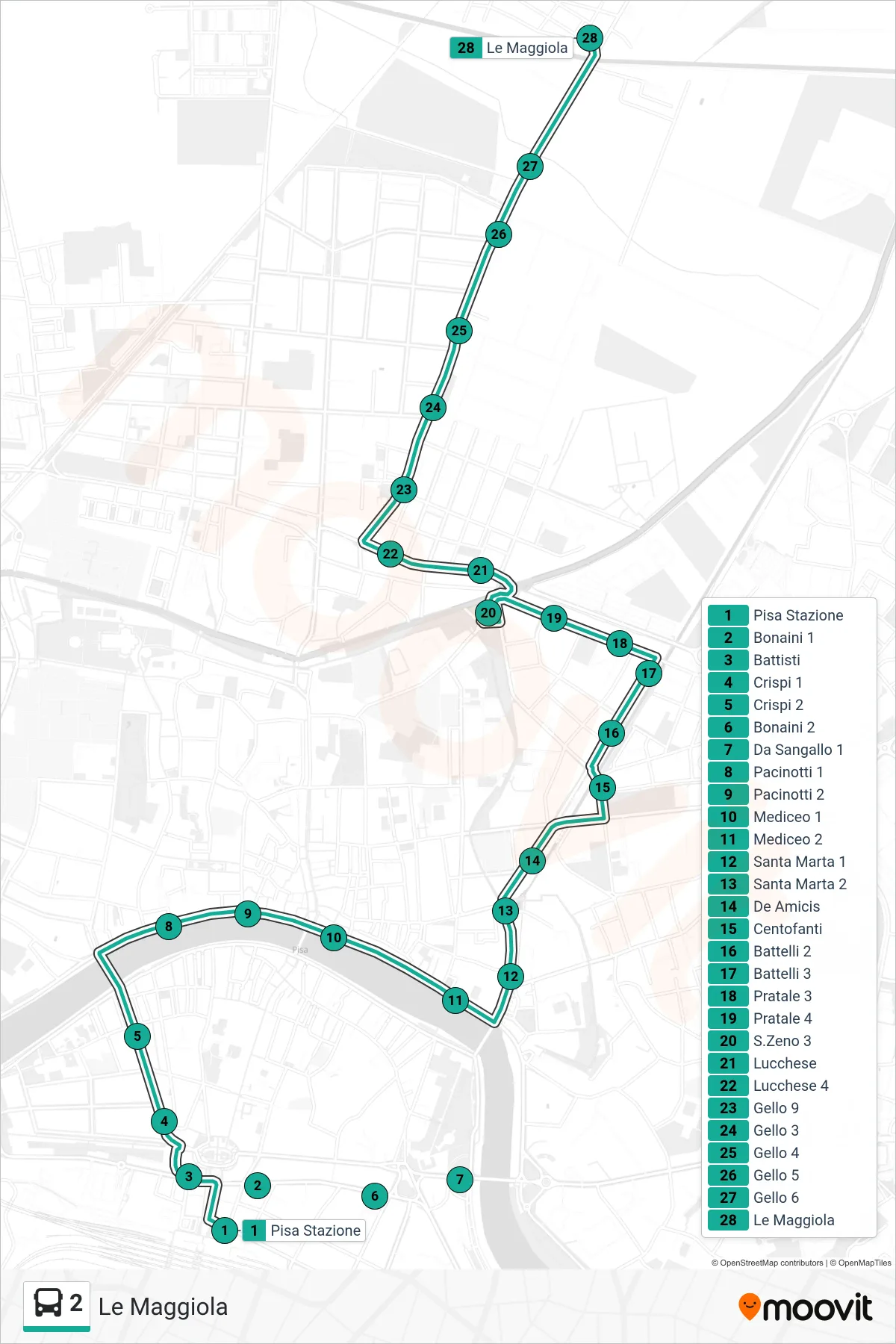 Linea 2  bus (Le Maggiola) - Percorsi e fermate sulla mappa