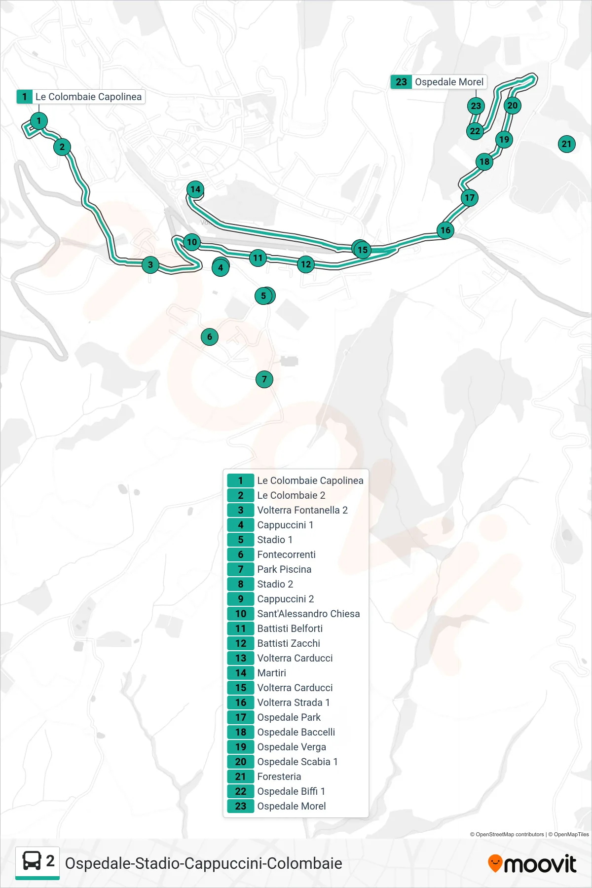 Linea 2 bus (Ospedale Morel) - Percorsi e fermate sulla mappa