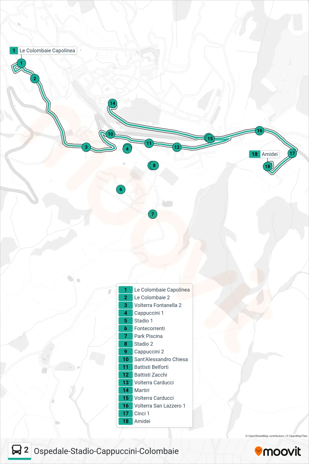 Linea 2 bus (Amidei) - Percorsi e fermate sulla mappa