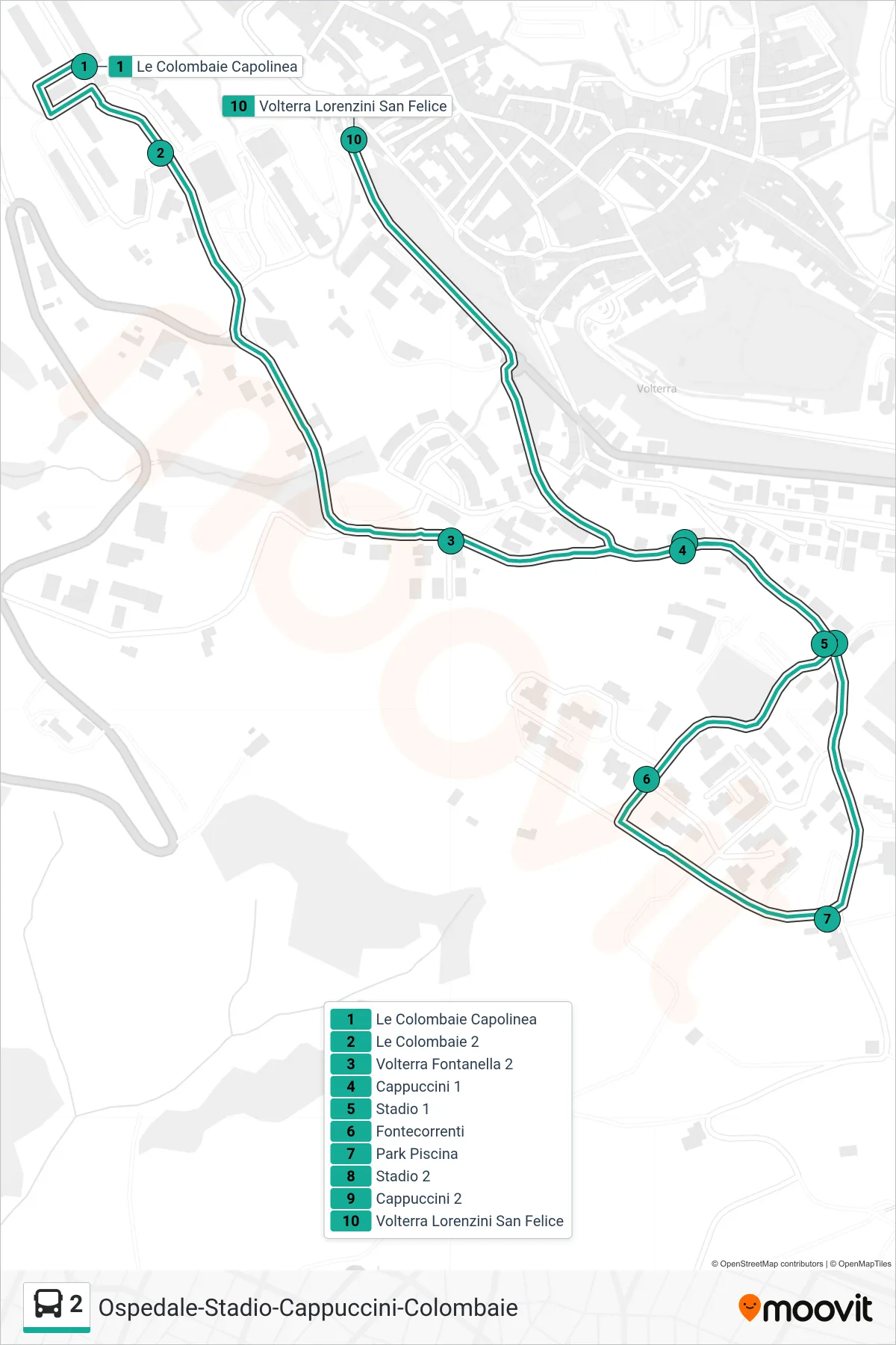 Linea 2  bus (Volterra Lorenzini San Felice) - Percorsi e fermate sulla mappa