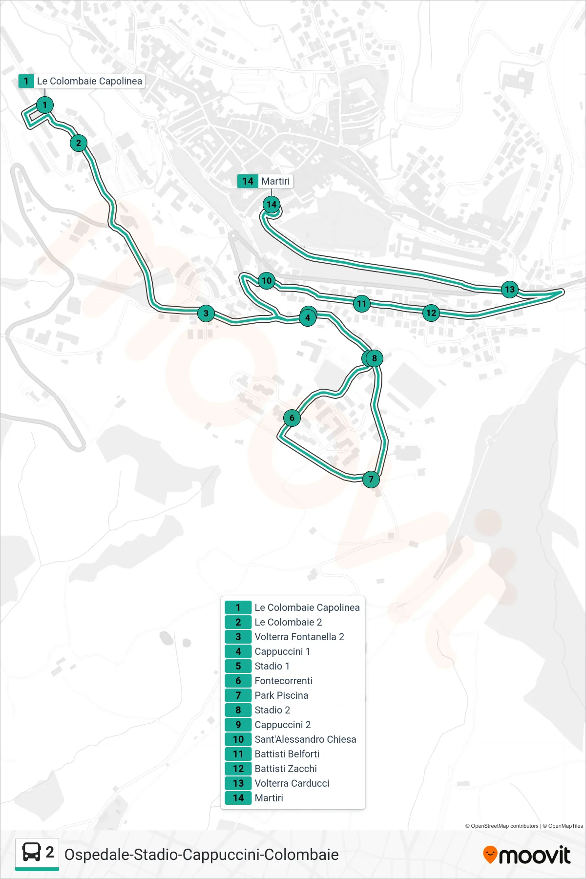 Linea 2  bus (Martiri) - Percorsi e fermate sulla mappa