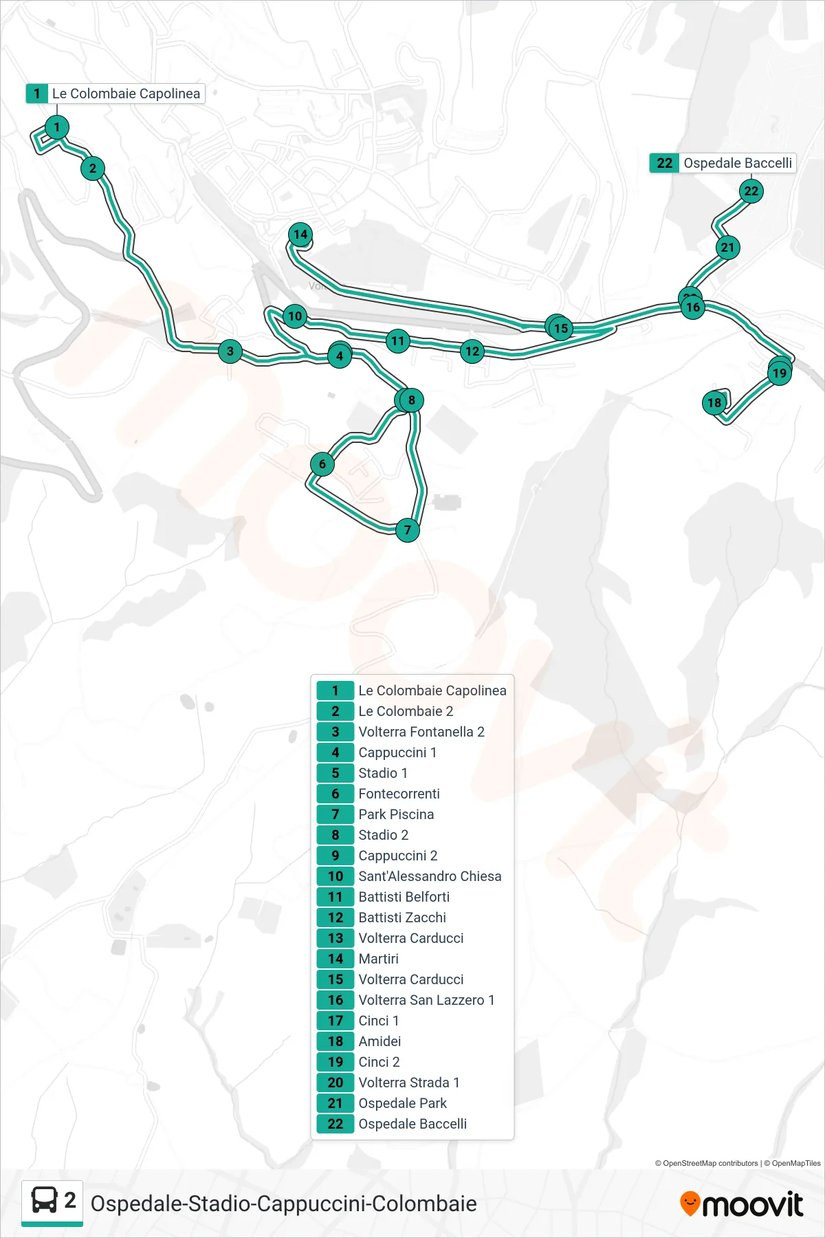 Linea 2 bus (Ospedale Baccelli) - Percorsi e fermate sulla mappa