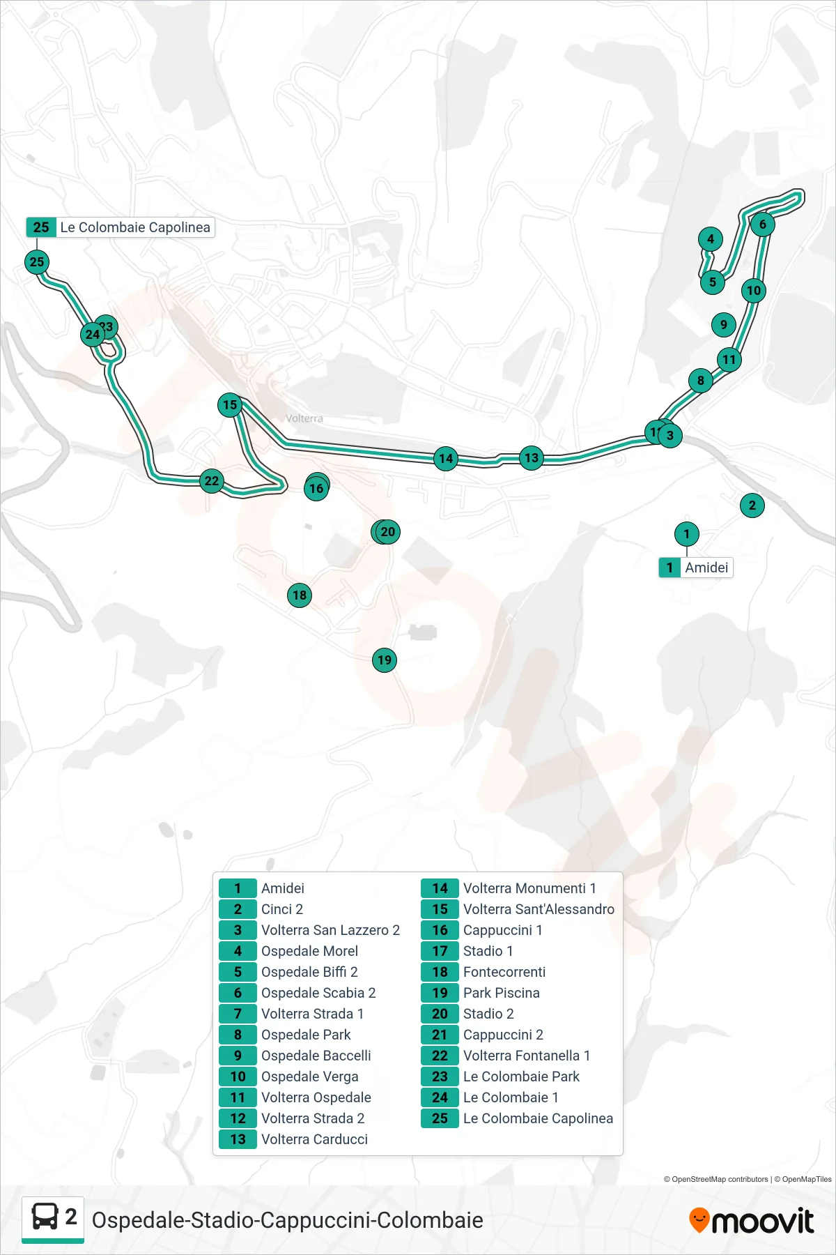 Linea 2 bus (Le Colombaie Capolinea) - Percorsi e fermate sulla mappa
