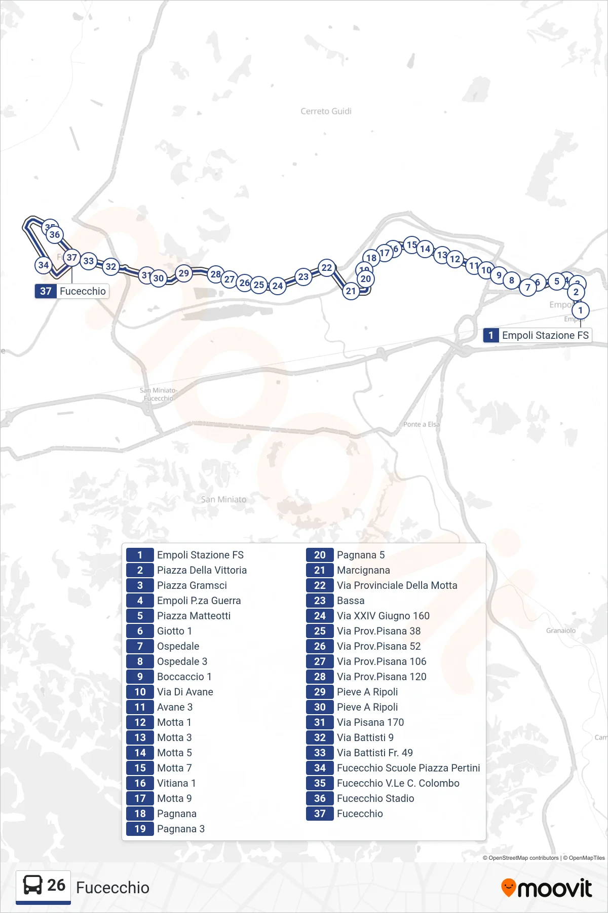 Linea 26  bus (Fucecchio) - Percorsi e fermate sulla mappa