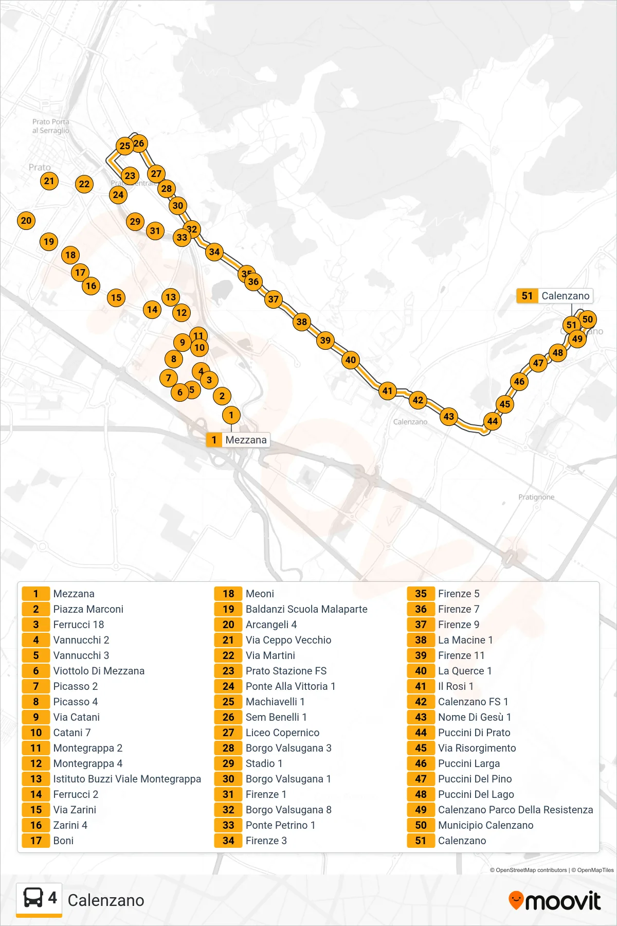 Linea 4 tram (Calenzano) - Percorsi e fermate sulla mappa