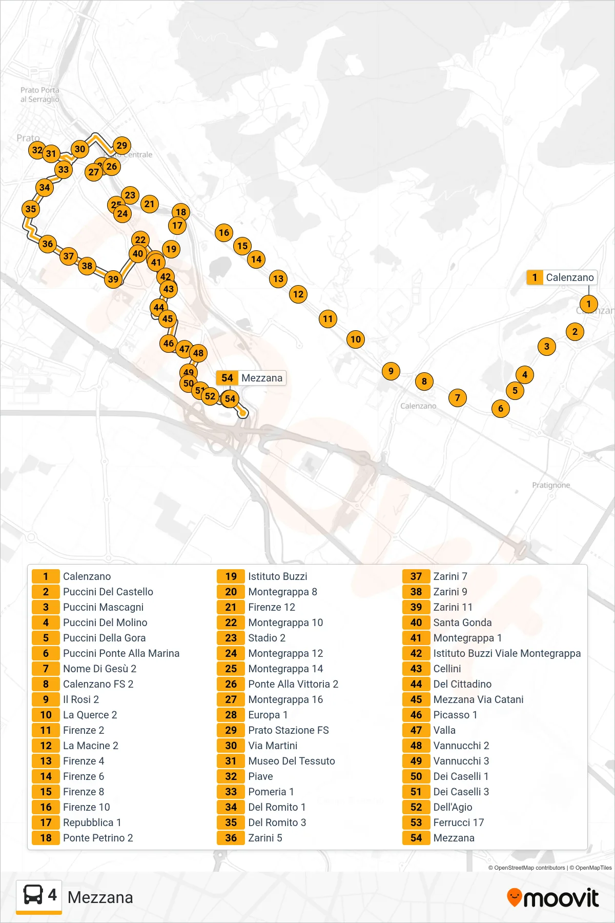 Linea 4  tram (Mezzana) - Percorsi e fermate sulla mappa
