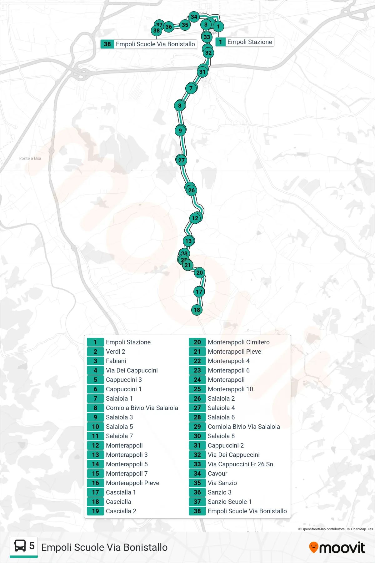 Linea 5  tram (Empoli Scuole Via Bonistallo) - Percorsi e fermate sulla mappa