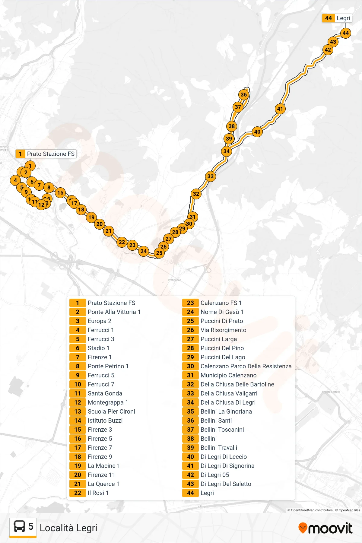 Linea 5 tram (Località Legri) - Percorsi e fermate sulla mappa
