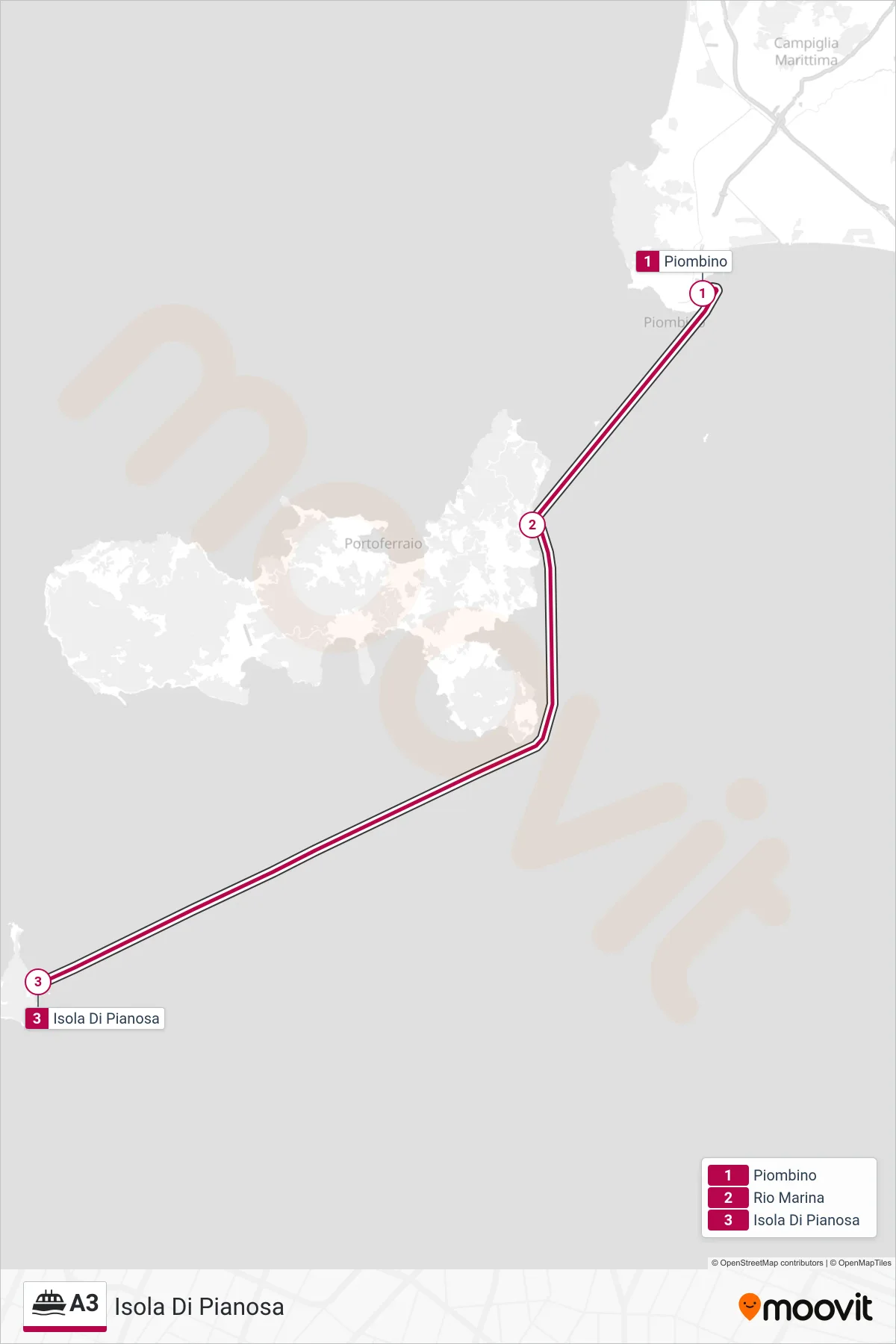 Linea A3  navigazione (Isola Di Pianosa) - Percorsi e fermate sulla mappa