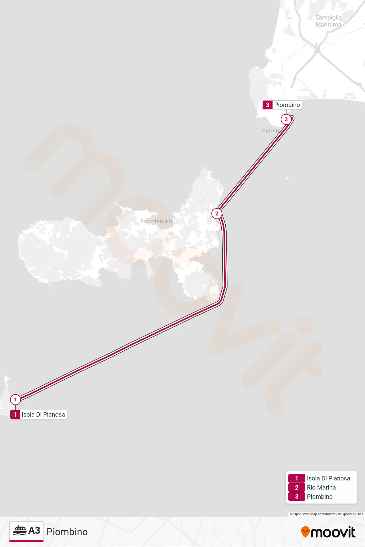 Linea A3  navigazione (Piombino) - Percorsi e fermate sulla mappa