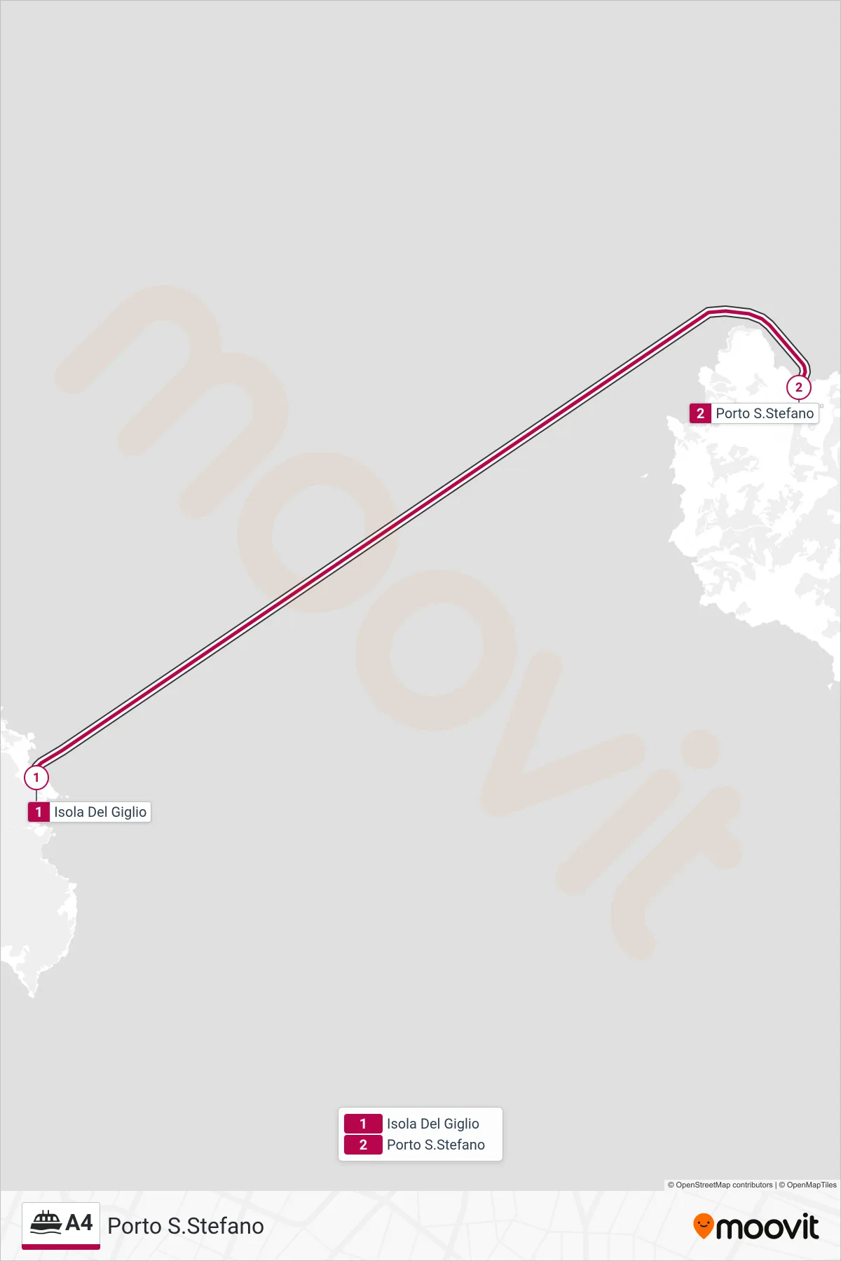 Linea A4 navigazione (Porto S.Stefano) - Percorsi e fermate sulla mappa